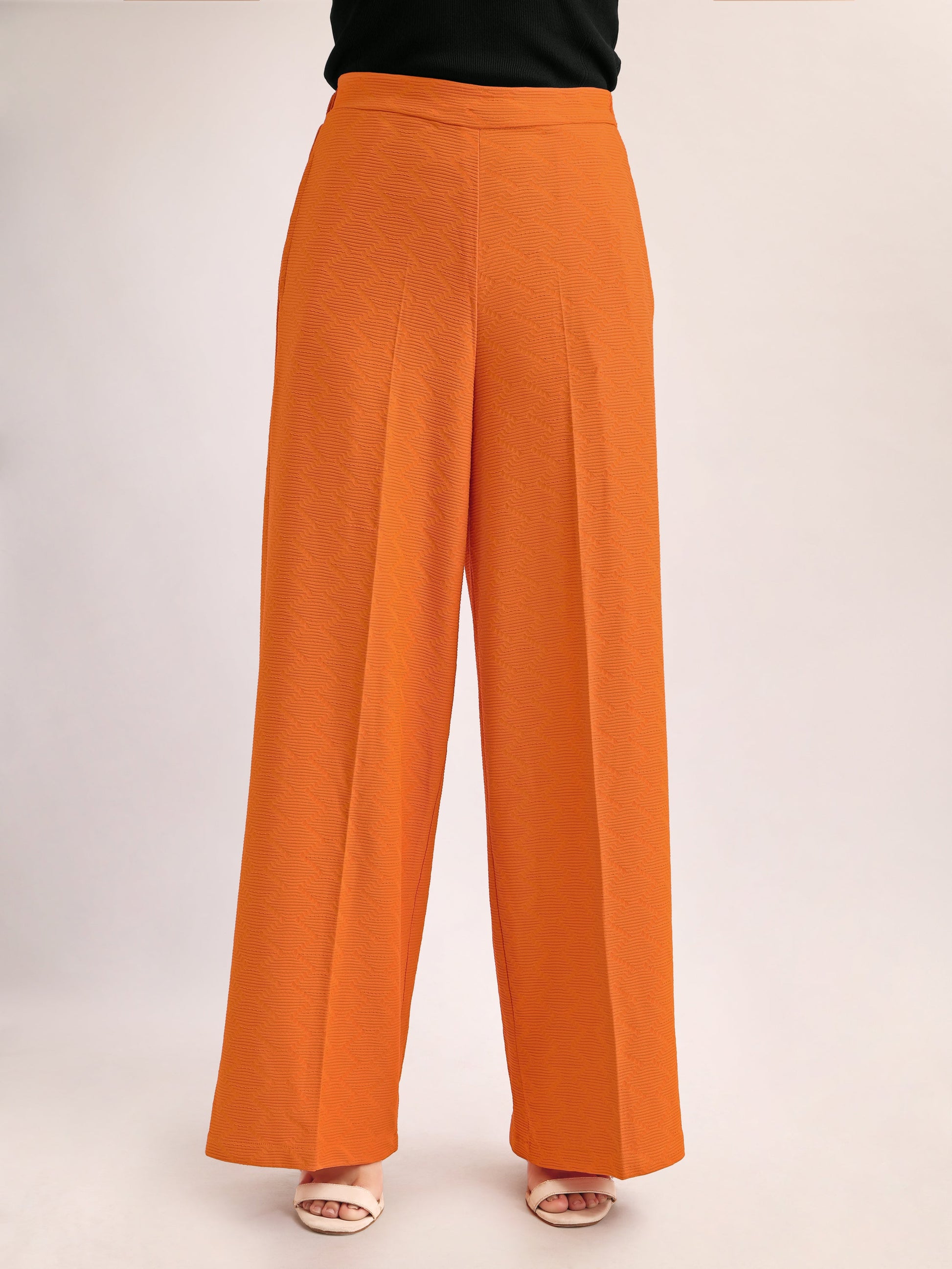 Women Relaxed Straight Leg Loose Fit Below Knee Flat Front High Rise Solid Regular Trouser