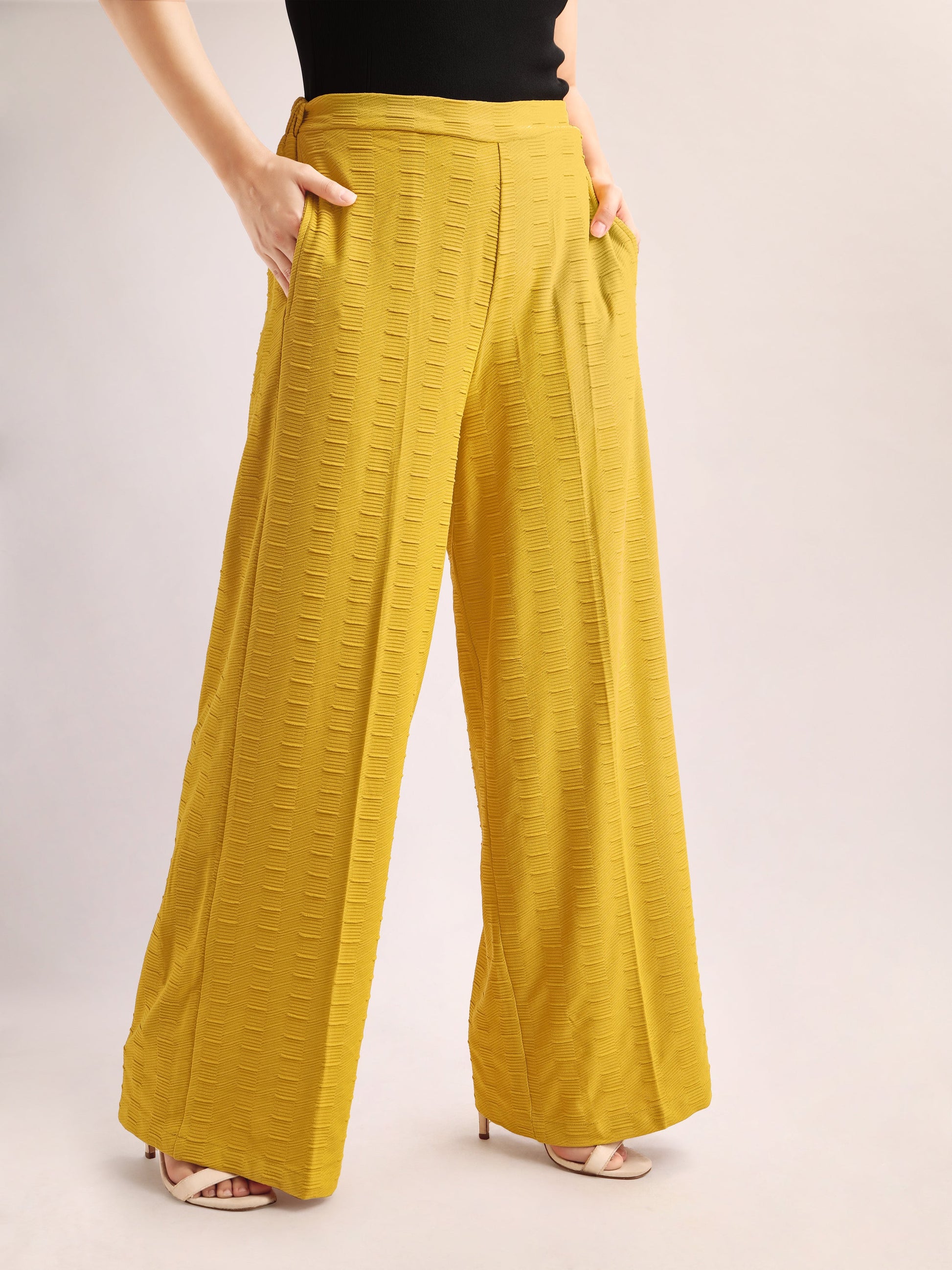 Women Relaxed Straight Leg Loose Fit Below Knee Flat Front High Rise Solid Regular Trouser