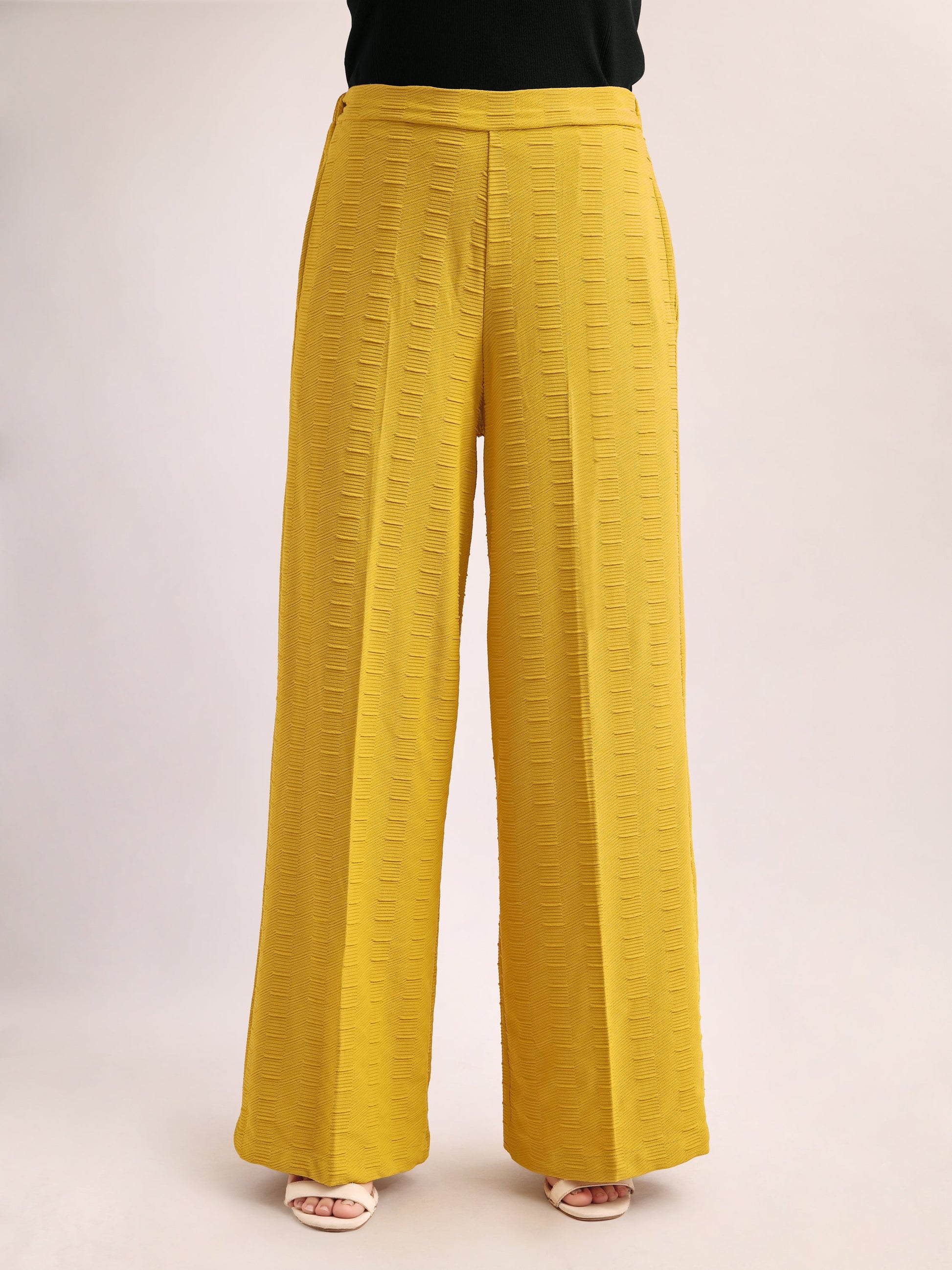 Women Relaxed Straight Leg Loose Fit Below Knee Flat Front High Rise Solid Regular Trouser