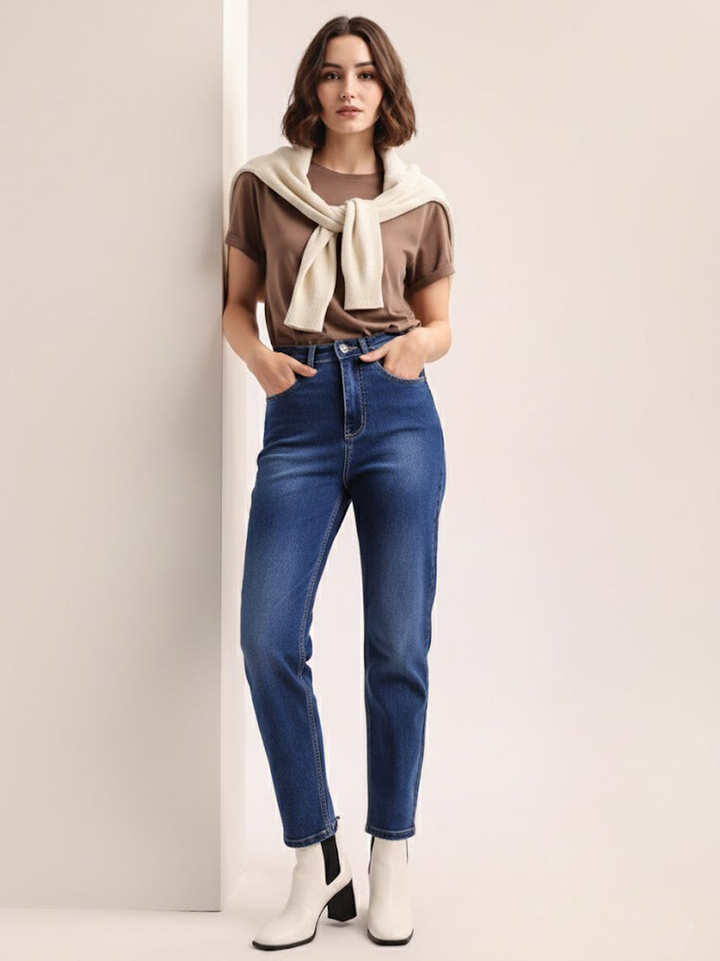 Below Knee Slim Fit Regular Jeans