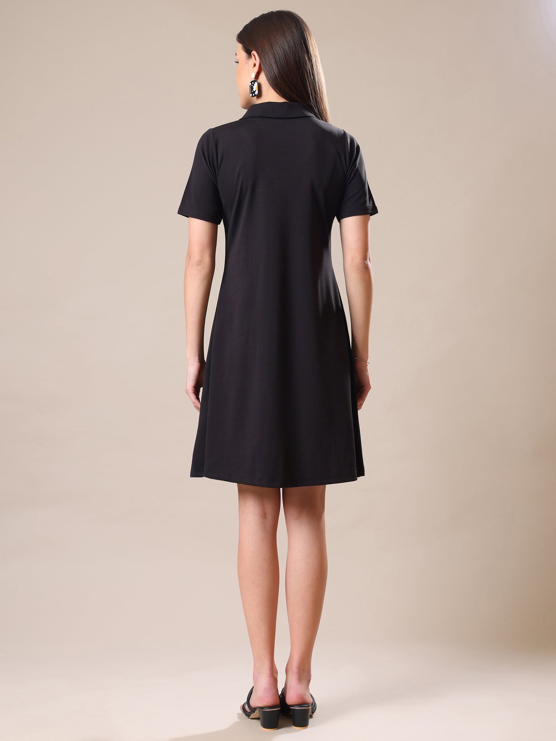Mini Length Short Sleeve Solid Dress