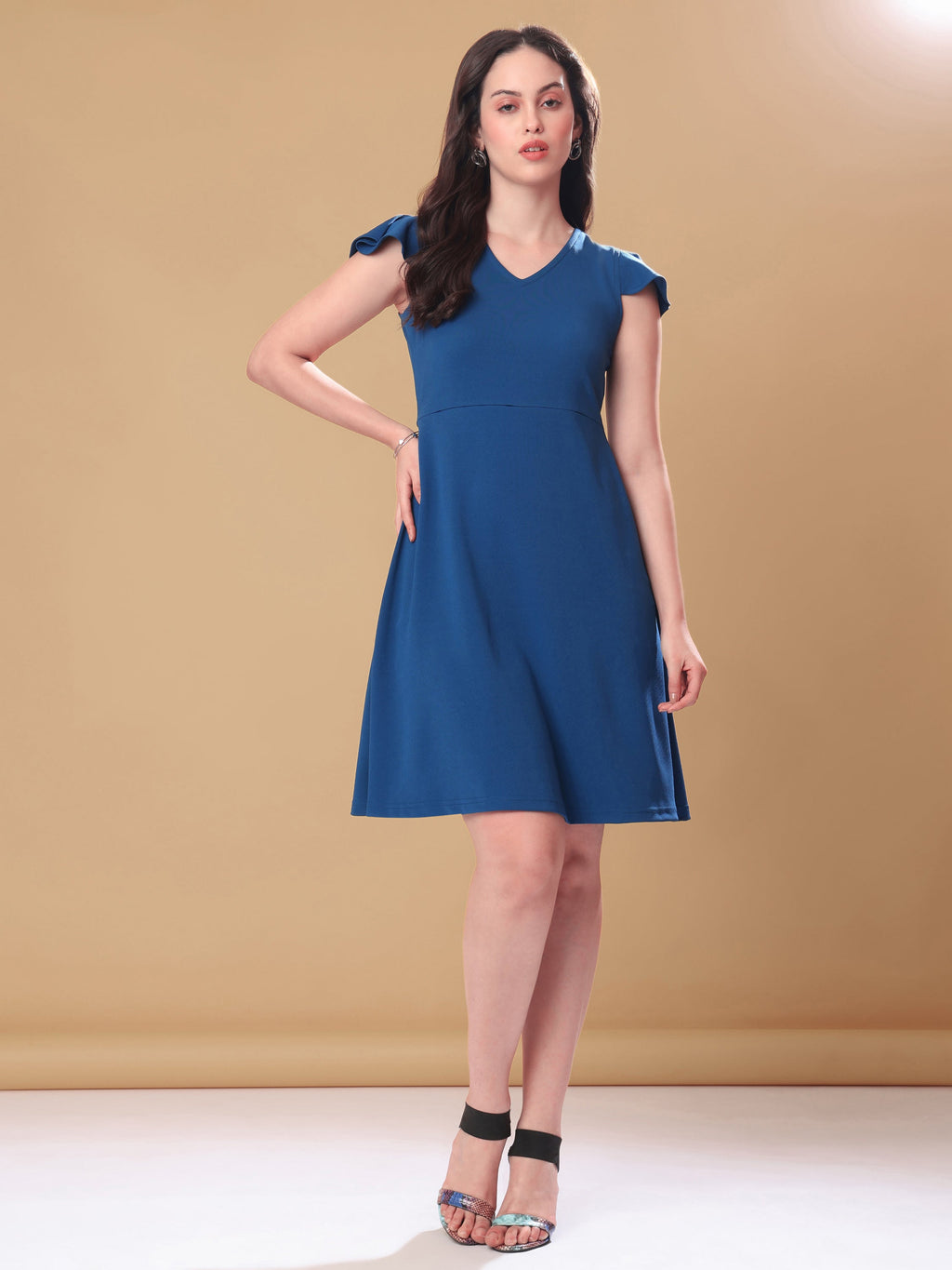 Mini Length Short Sleeve Solid Dress
