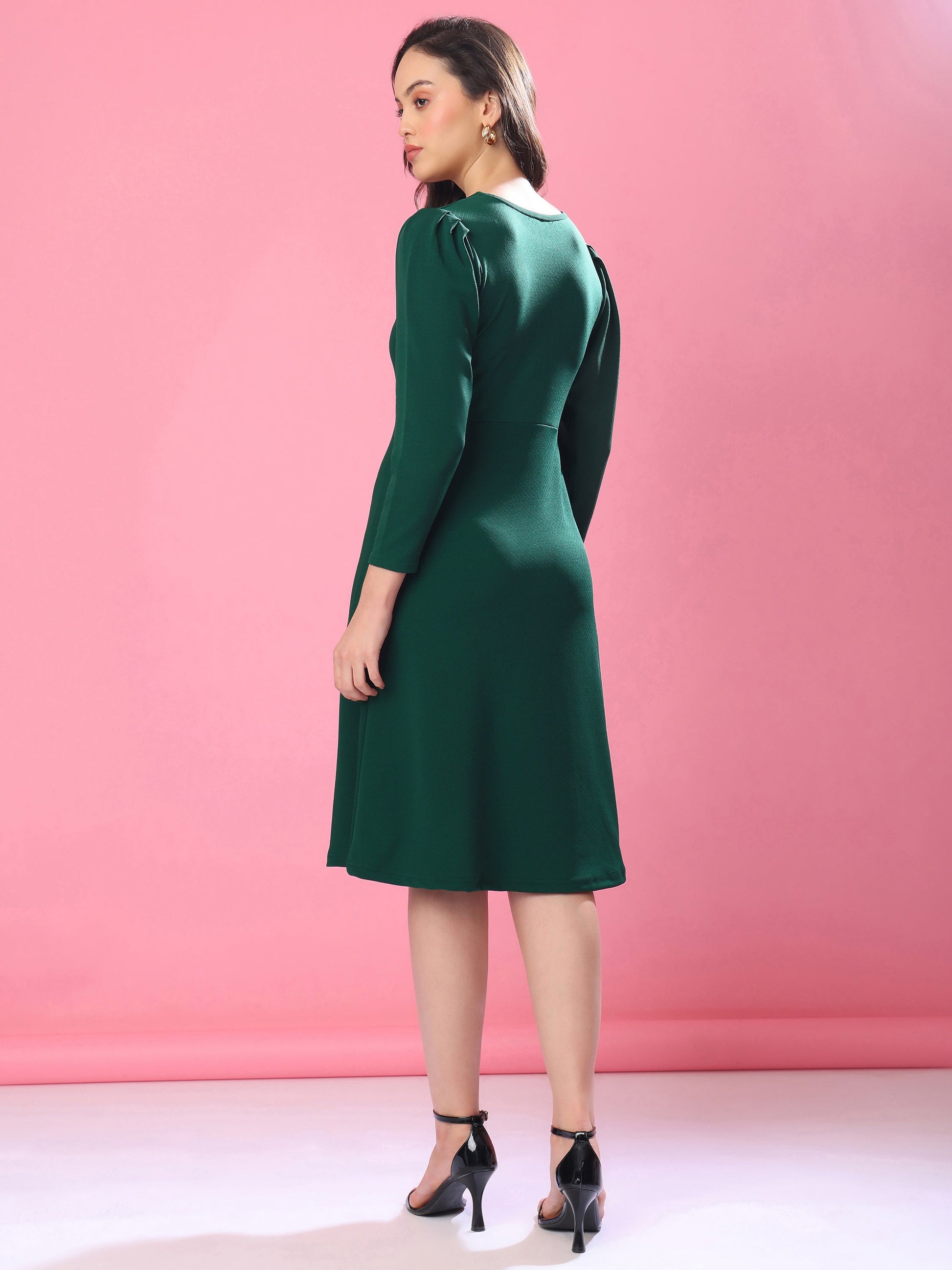Knee Length Full Sleeve Solid Dress