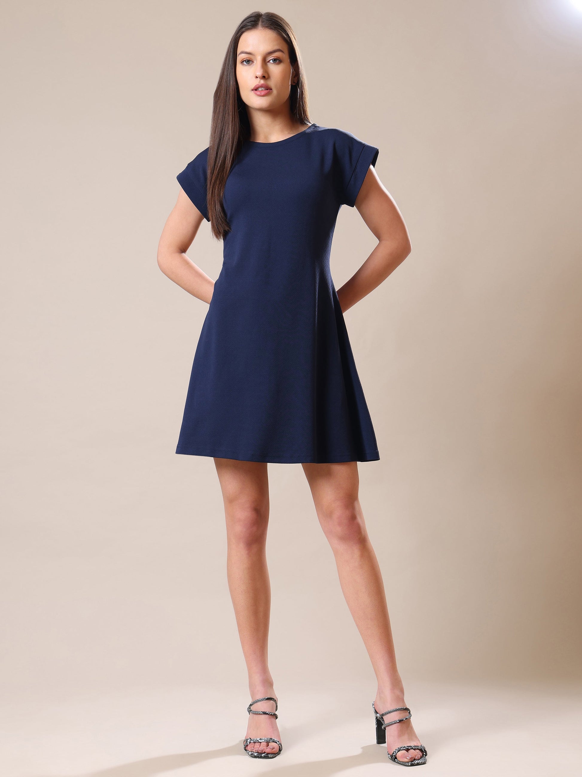 Mini Length Short Sleeve Solid Dress