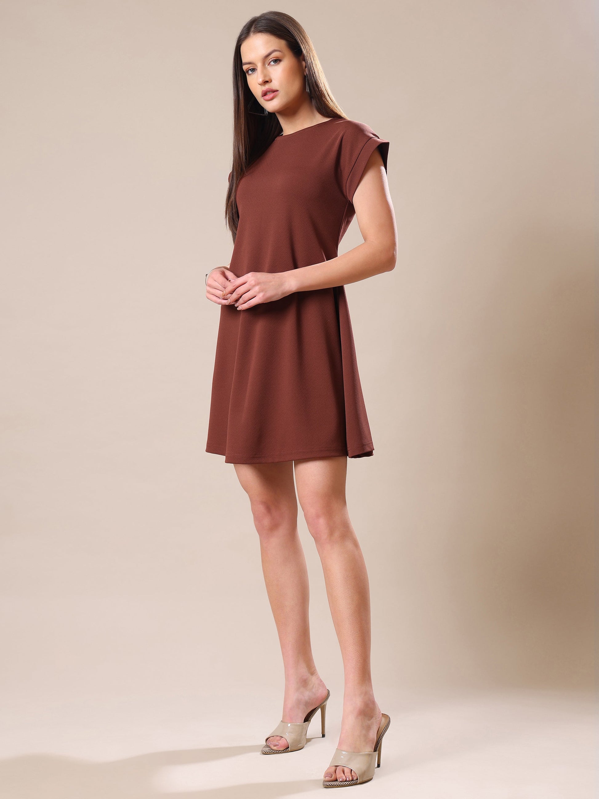 Mini Length Short Sleeve Solid Dress