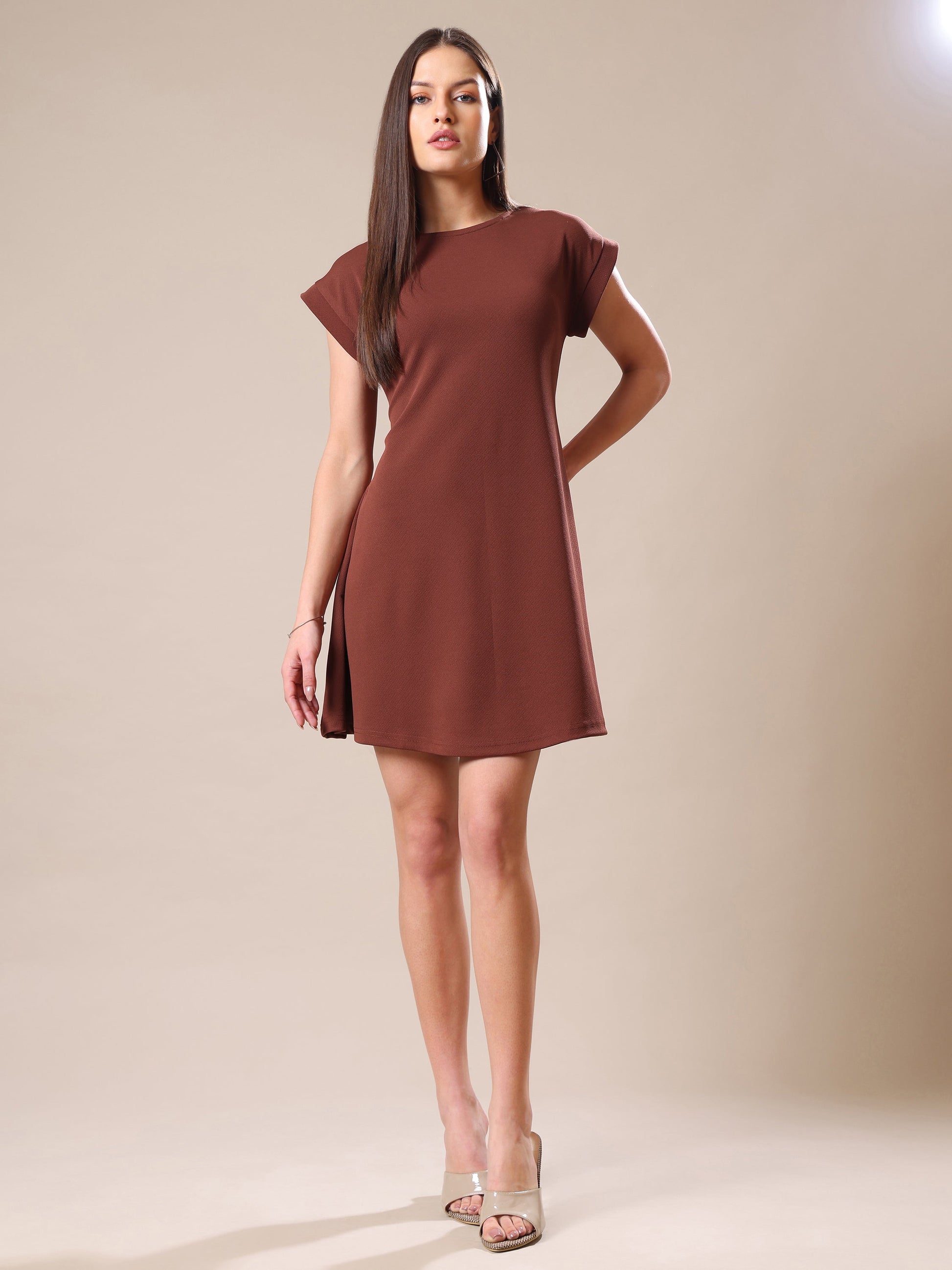 Mini Length Short Sleeve Solid Dress