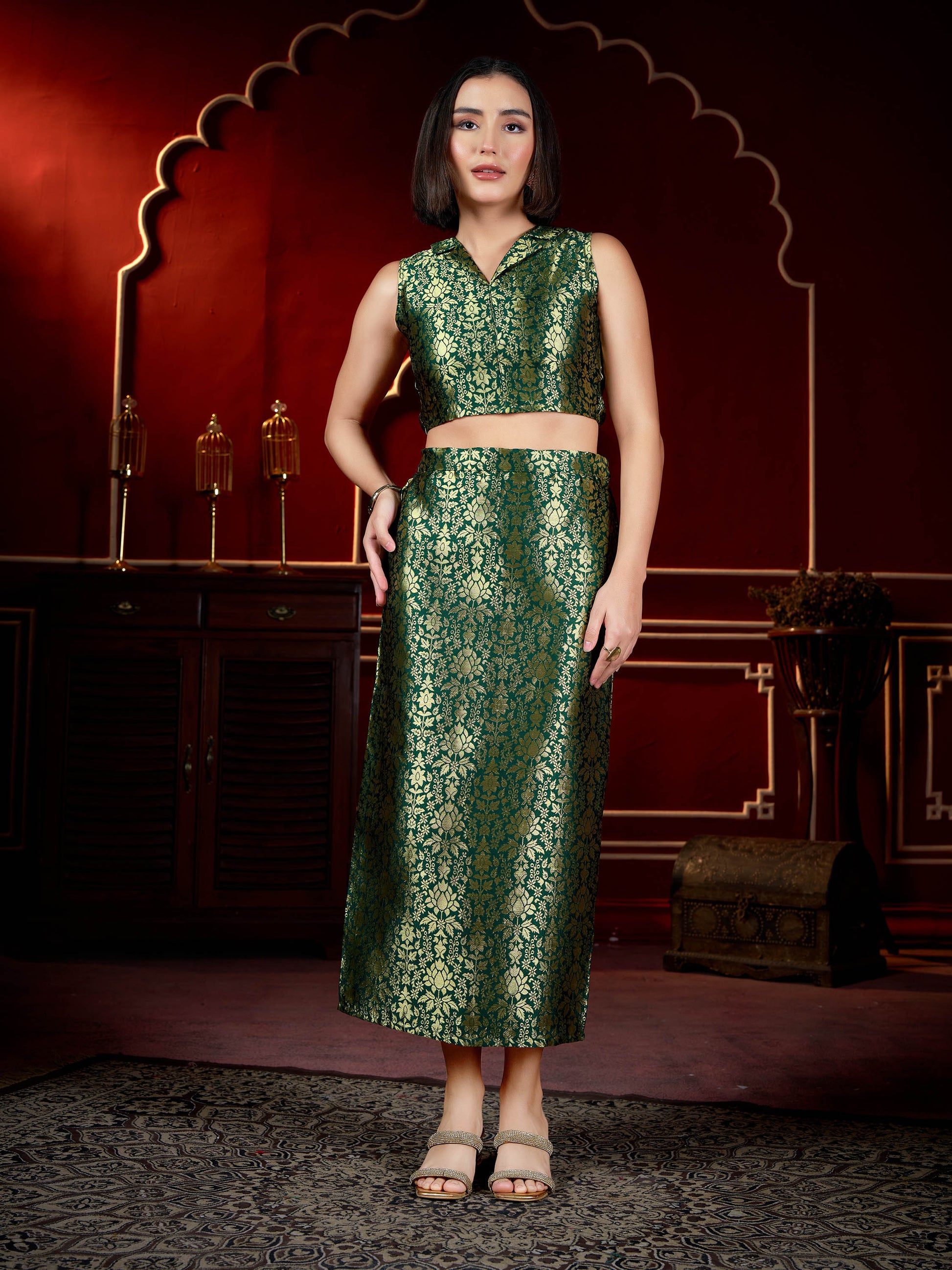 Women sleeveless Top Skirt Printed Co-Ords