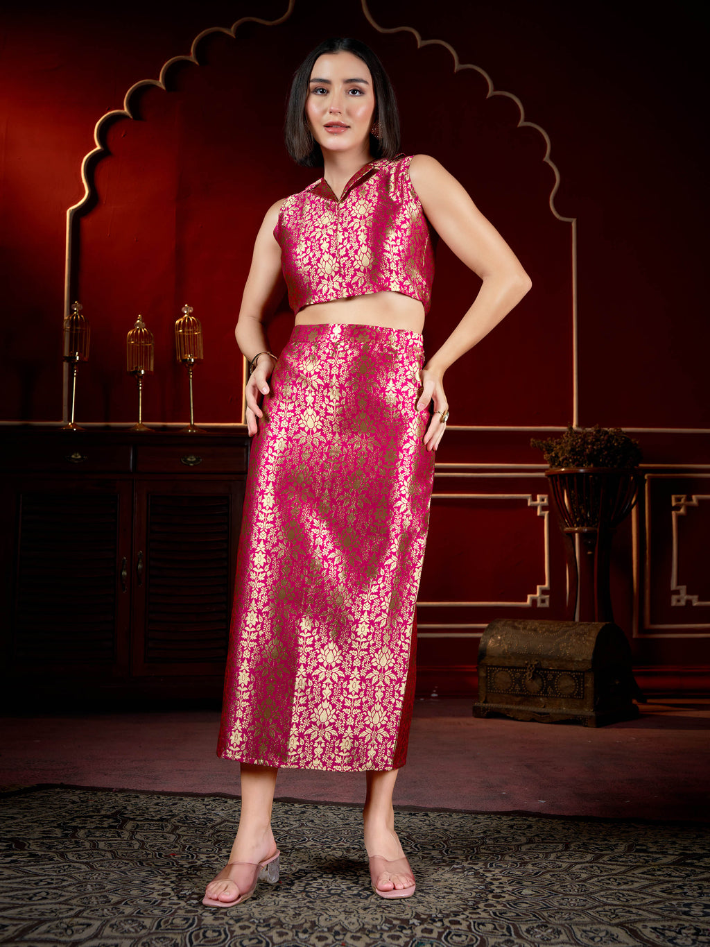 Women sleeveless Top Skirt Printed Co-Ords