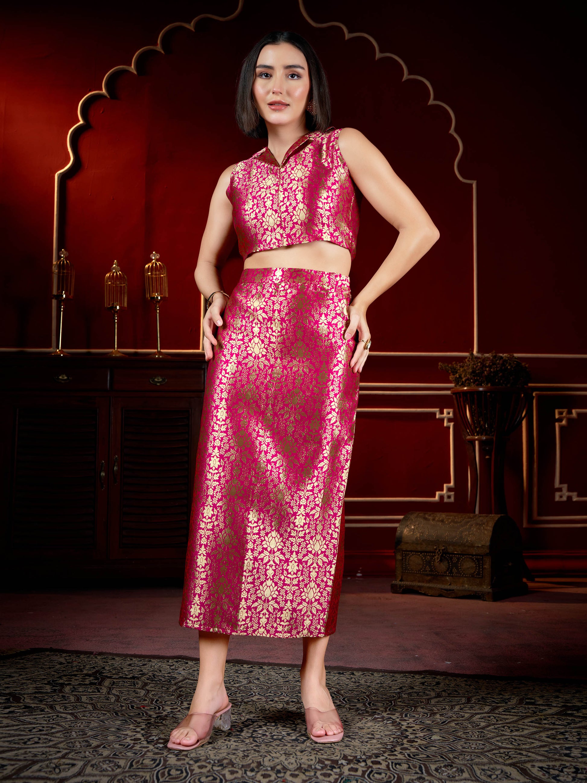 Women sleeveless Top Skirt Printed Co-Ords