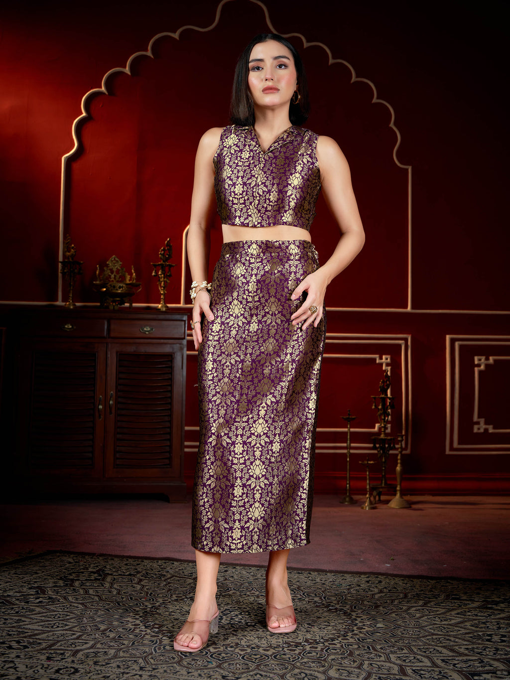 Women sleeveless Top Skirt Printed Co-Ords