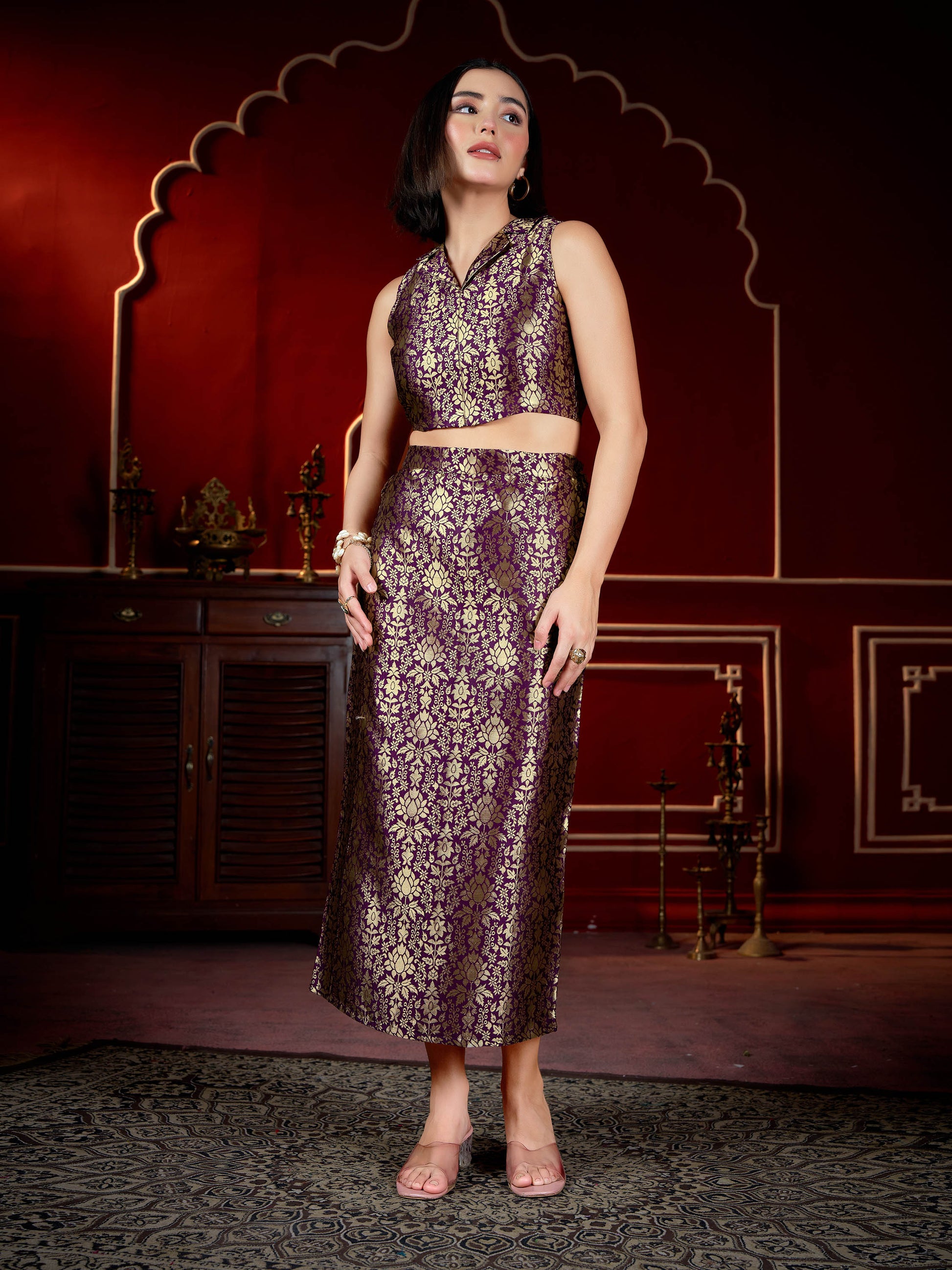 Women sleeveless Top Skirt Printed Co-Ords