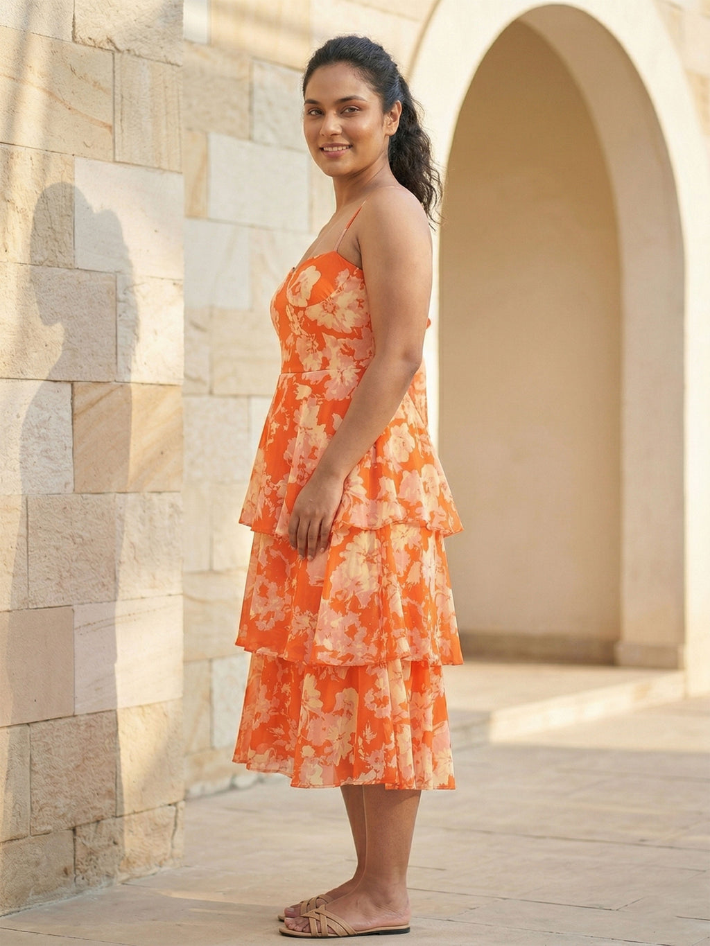 Midi Length Sleeveless Printed Dress