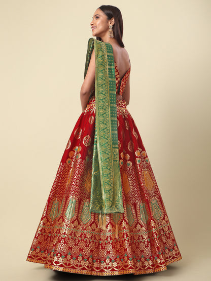 Woven Design Maroon Semi-Stitched Lehenga Choli