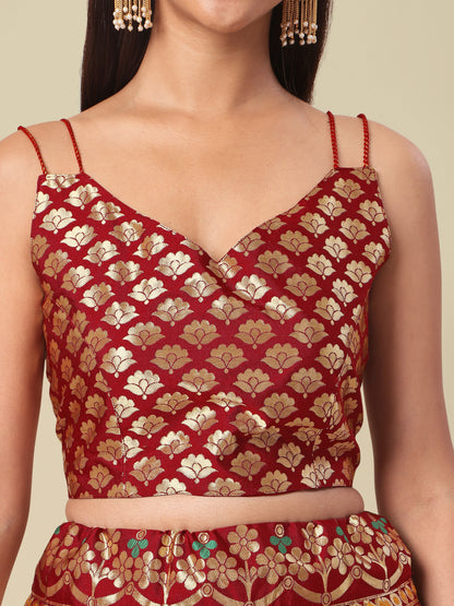 Woven Design Maroon Semi-Stitched Lehenga Choli