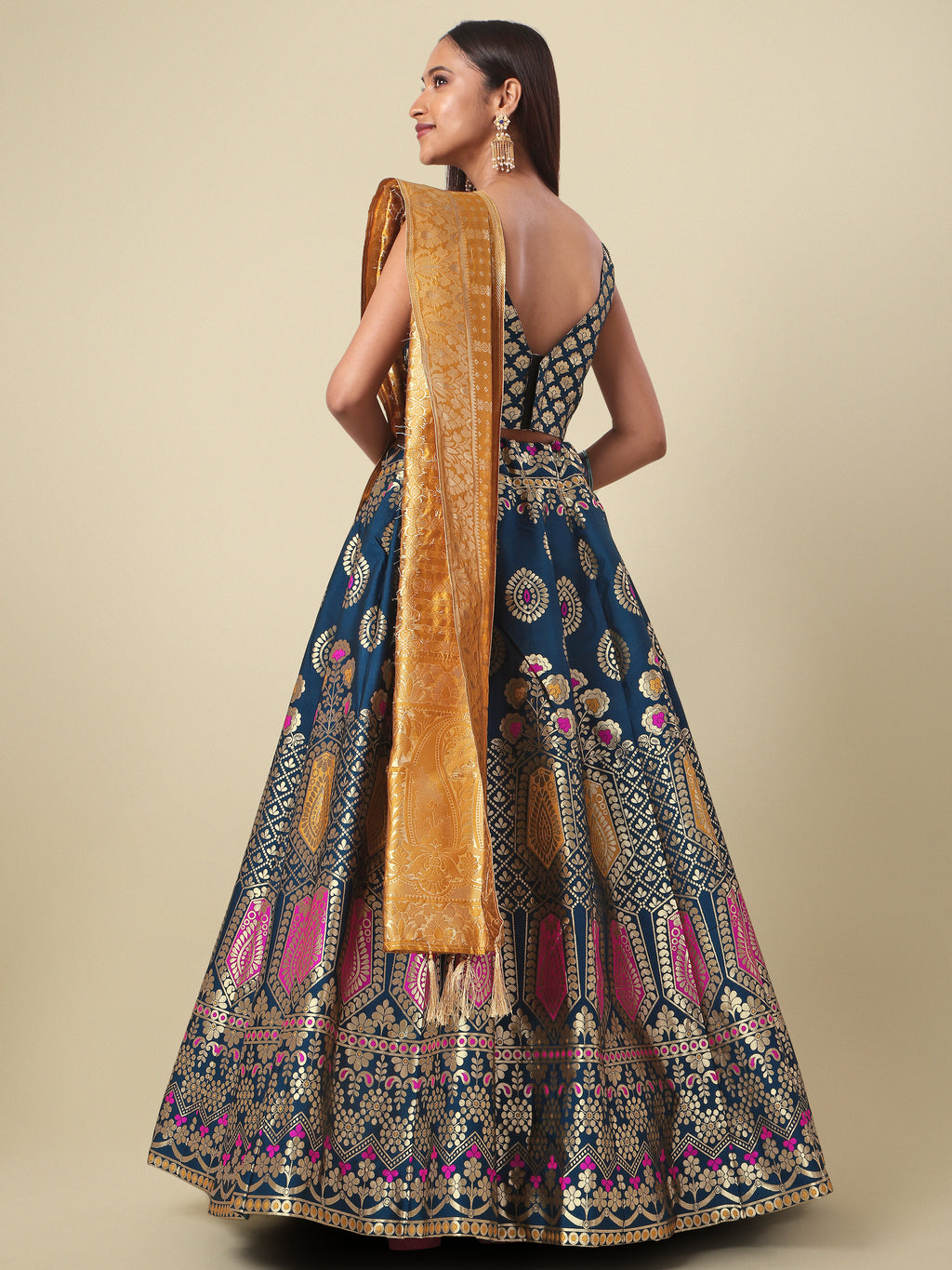 Woven Design Rama Semi-Stitched Lehenga Choli