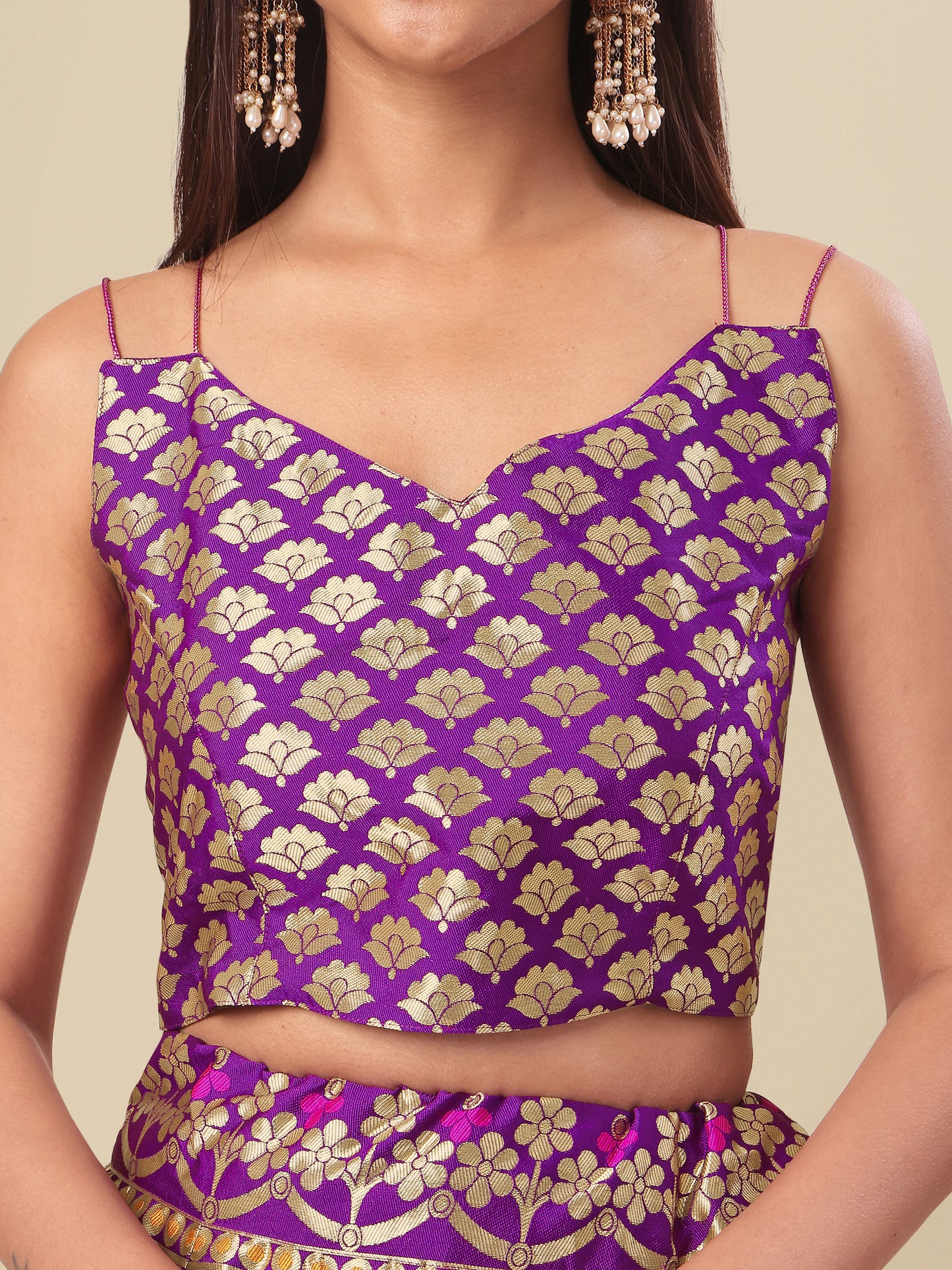 Woven Design Wine Semi-Stitched Lehenga Choli