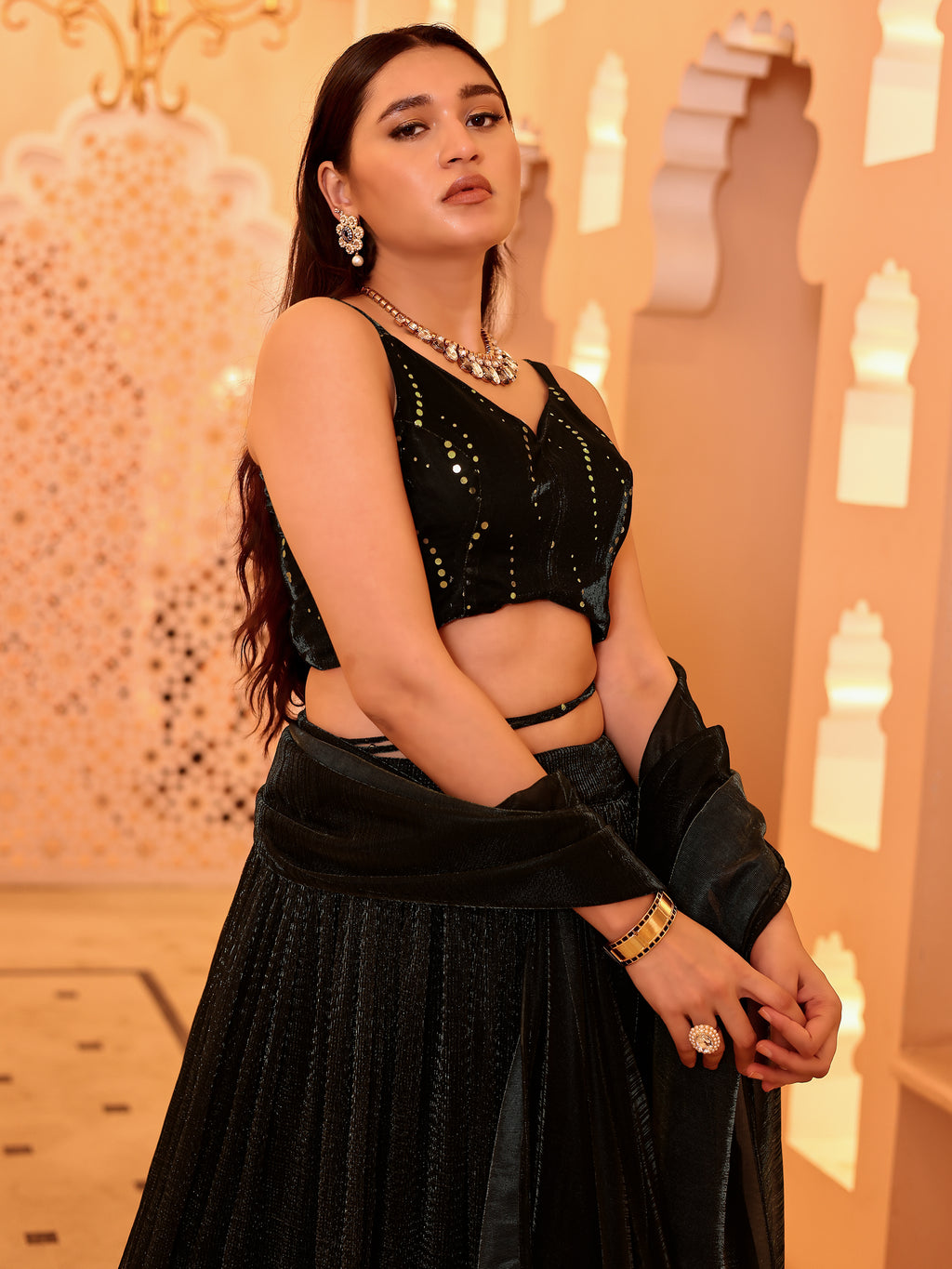 Ruffle Style Frill Design Black Lehenga Choli