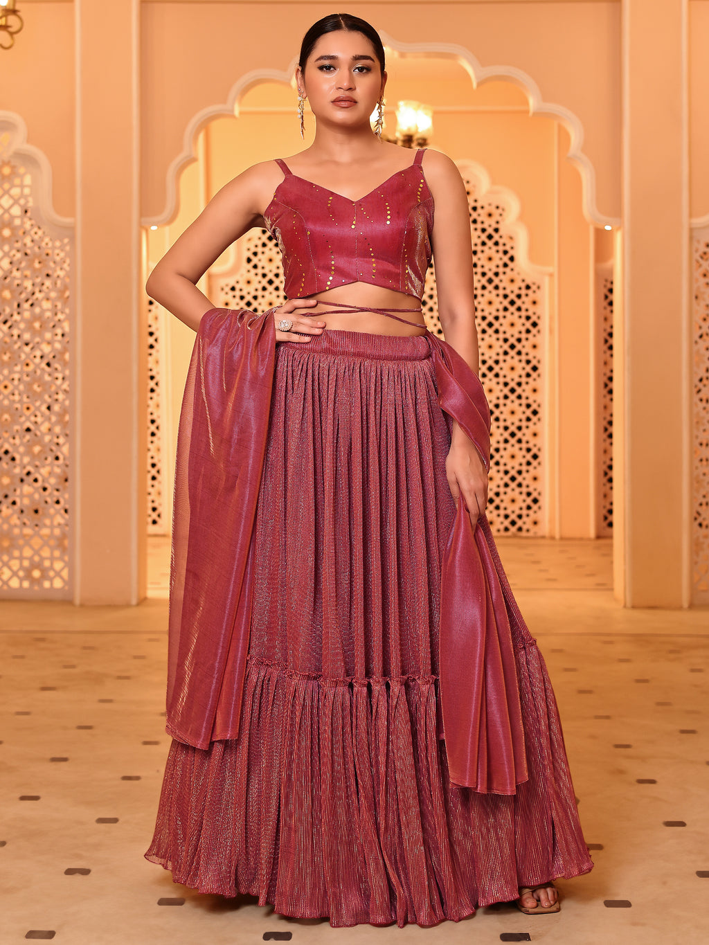 Ruffle Style Frill Design Pink Lehenga Choli