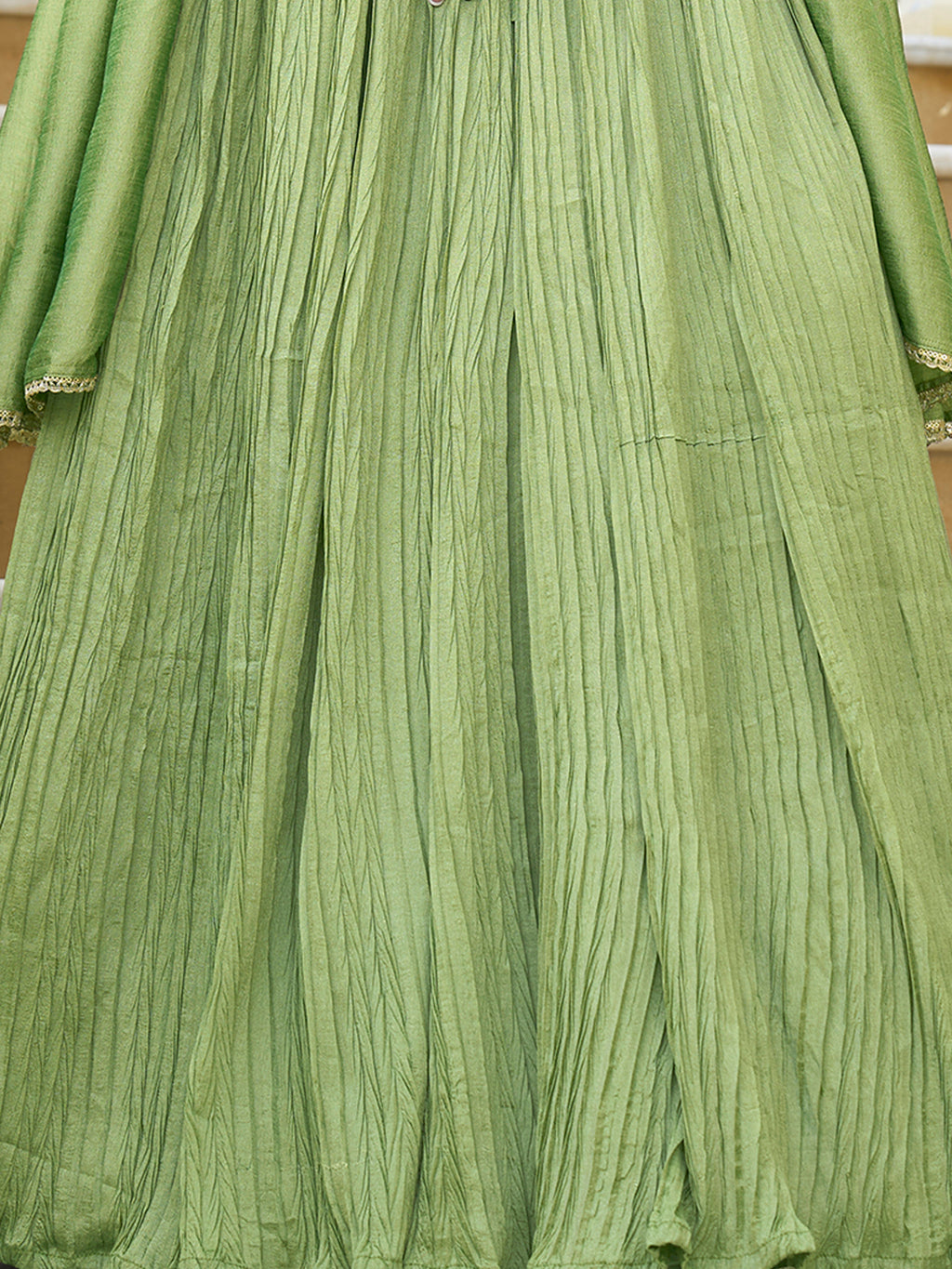 Women Lime Silk Crape Lehengas