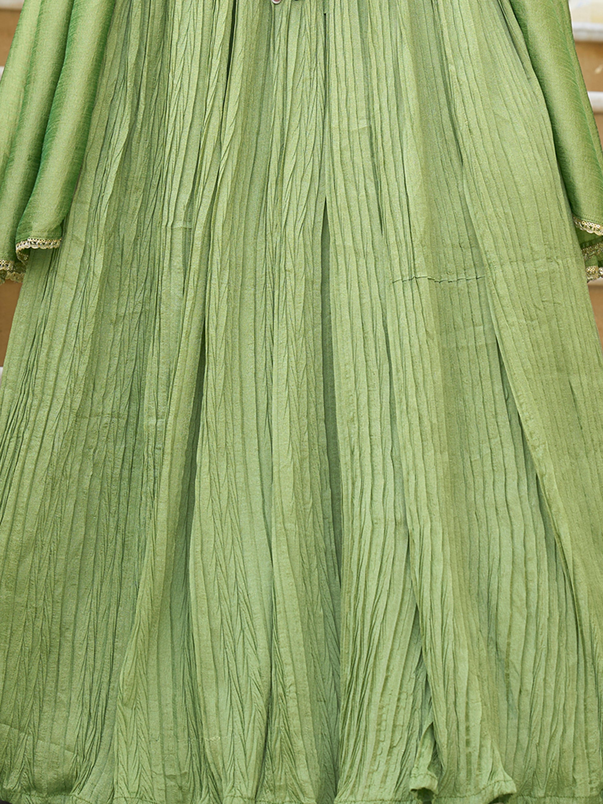 Women Lime Silk Crape Lehengas