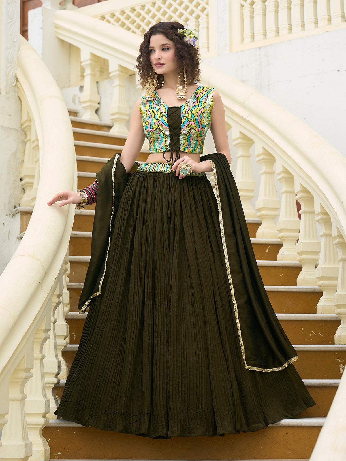 Elina-Olive Olive Lehenga Choli