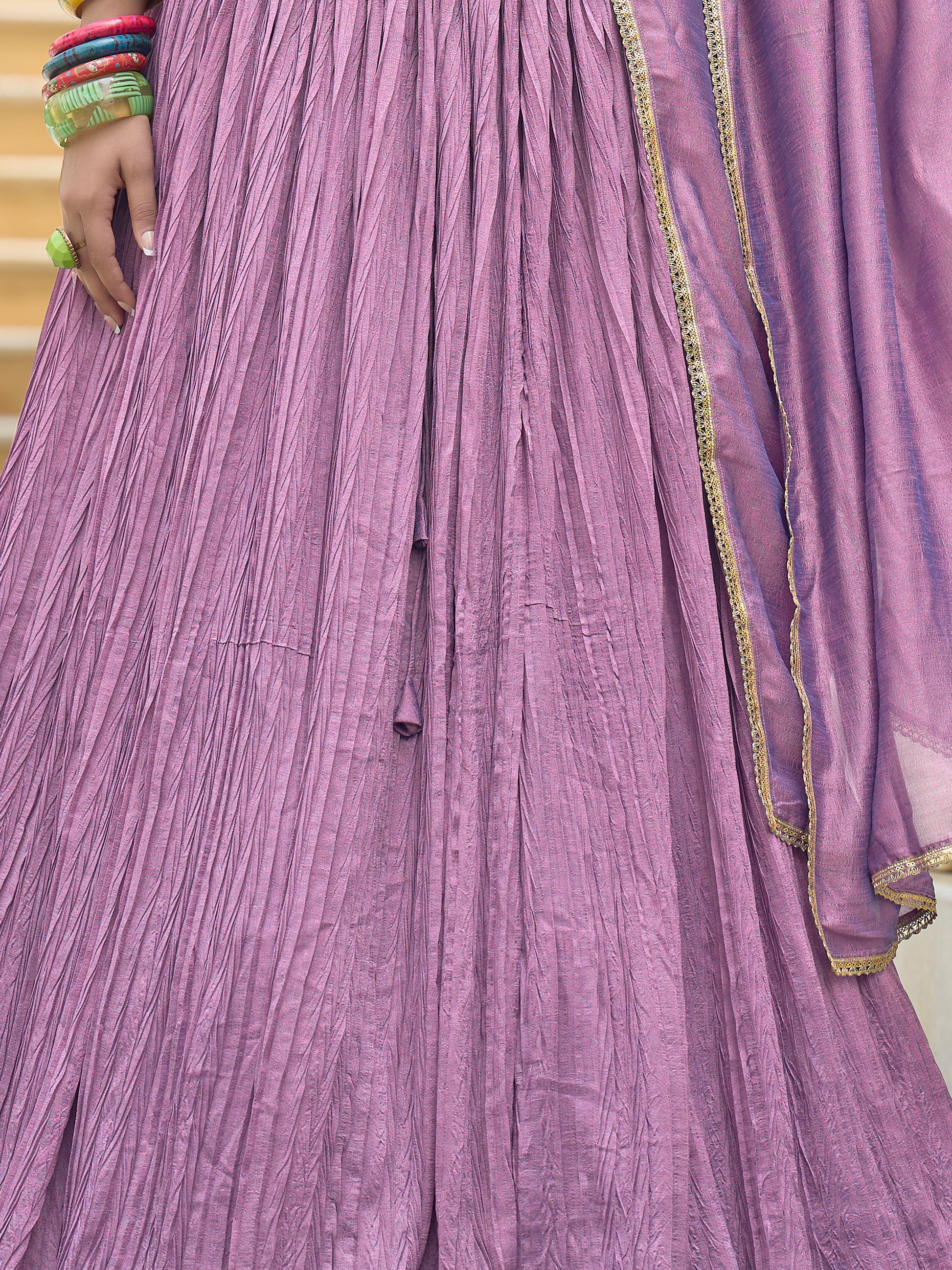 Women Purple Silk Crape Lehengas