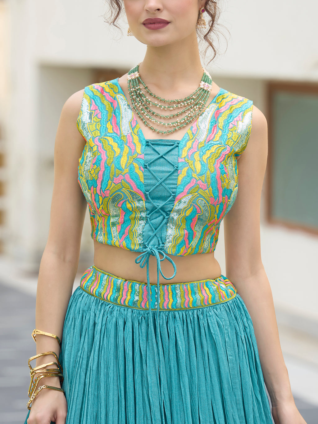 Women Sky Silk Crape Lehengas