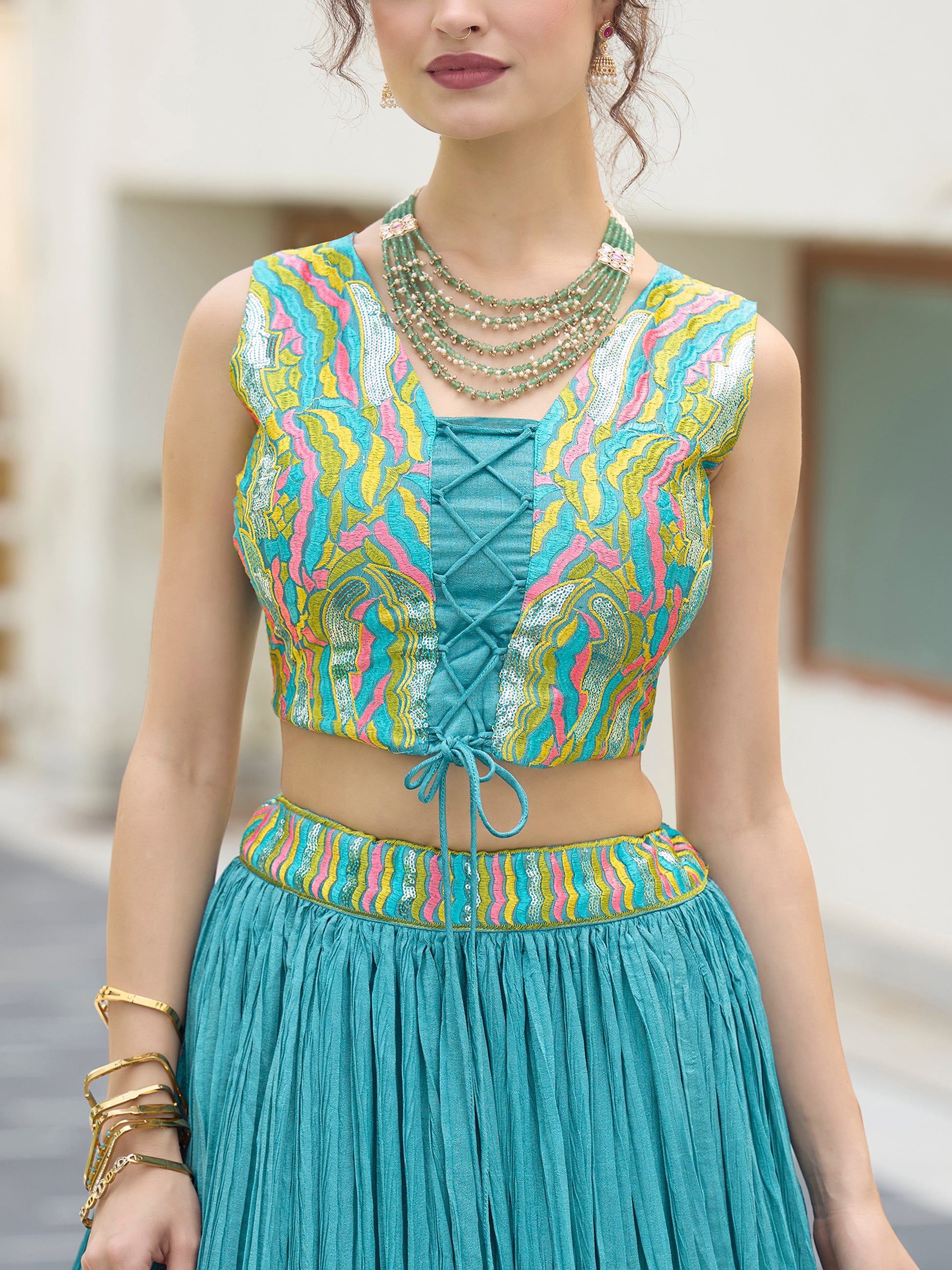 Women Sky Silk Crape Lehengas