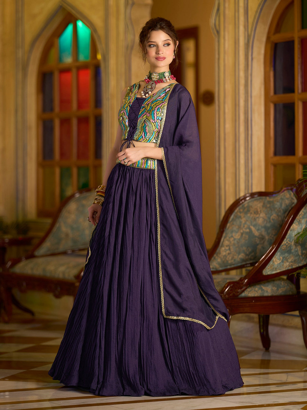 Elina-Wine Wine Lehenga Choli