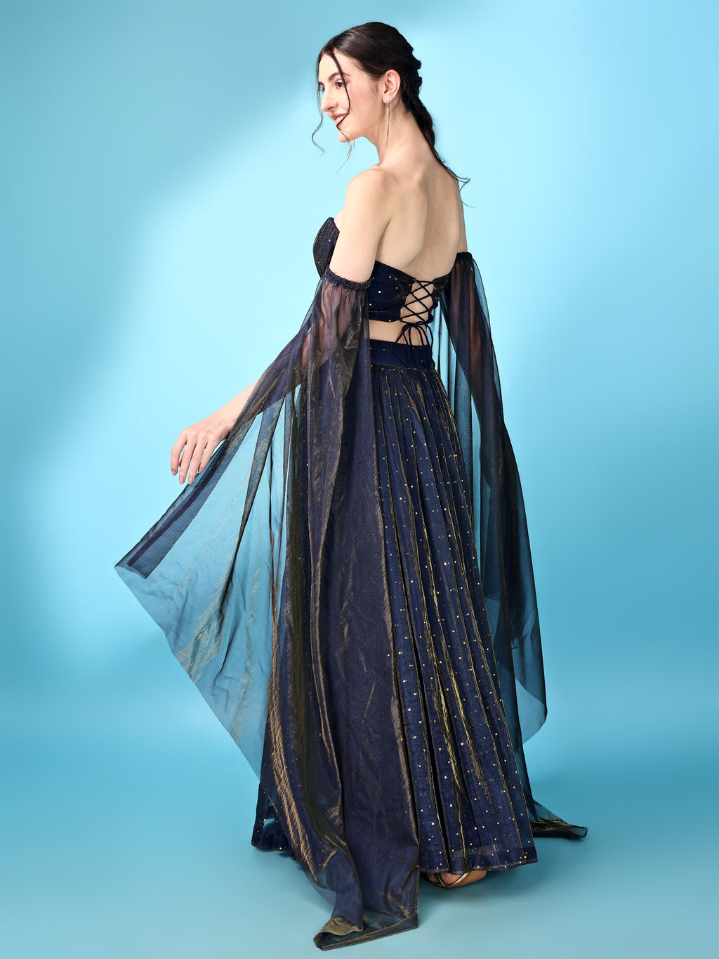 Sequences Navy Blue Lehenga Choli With Lycra Dupatta.