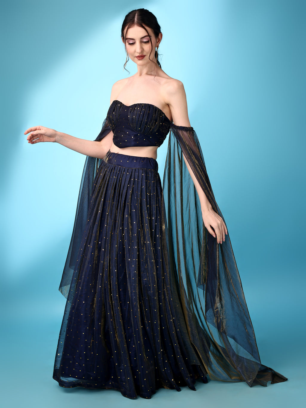 Sequences Navy Blue Lehenga Choli With Lycra Dupatta.