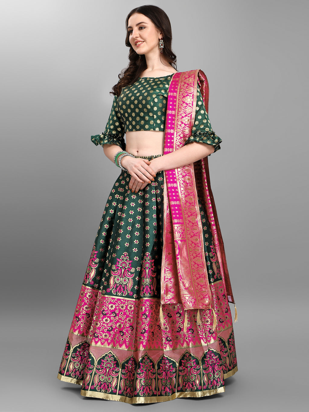 Women Gorgeous Dark Green Lehenga Choli
