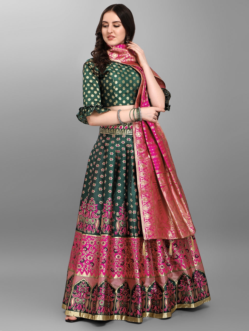 Women Gorgeous Dark Green Lehenga Choli