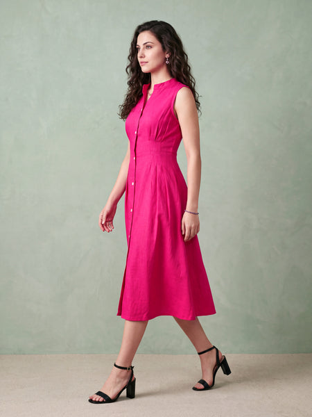 Rani Linen Flared Pleated Dress
