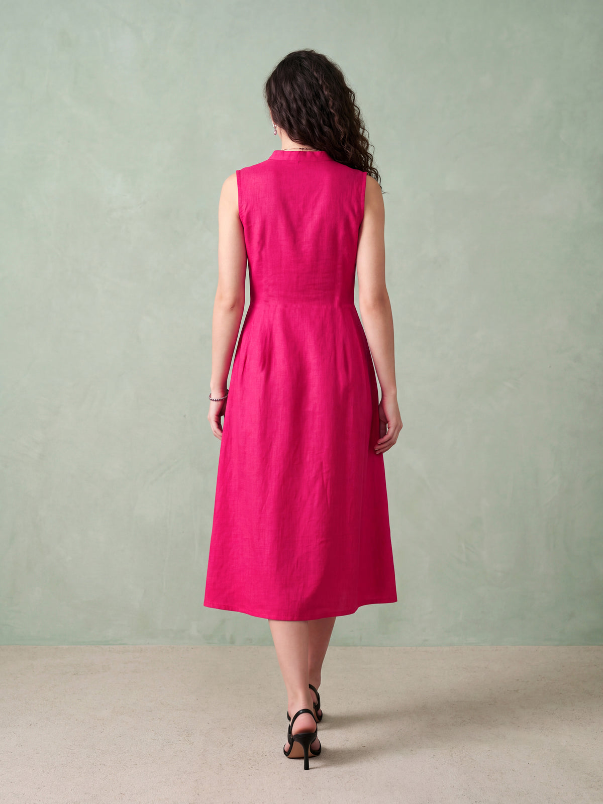 Rani Linen Flared Pleated Dress