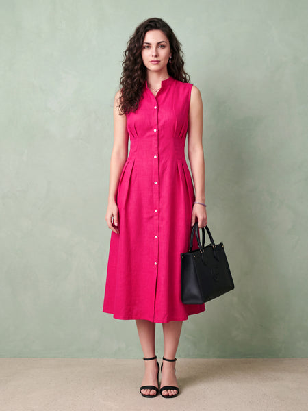 Rani Linen Flared Pleated Dress