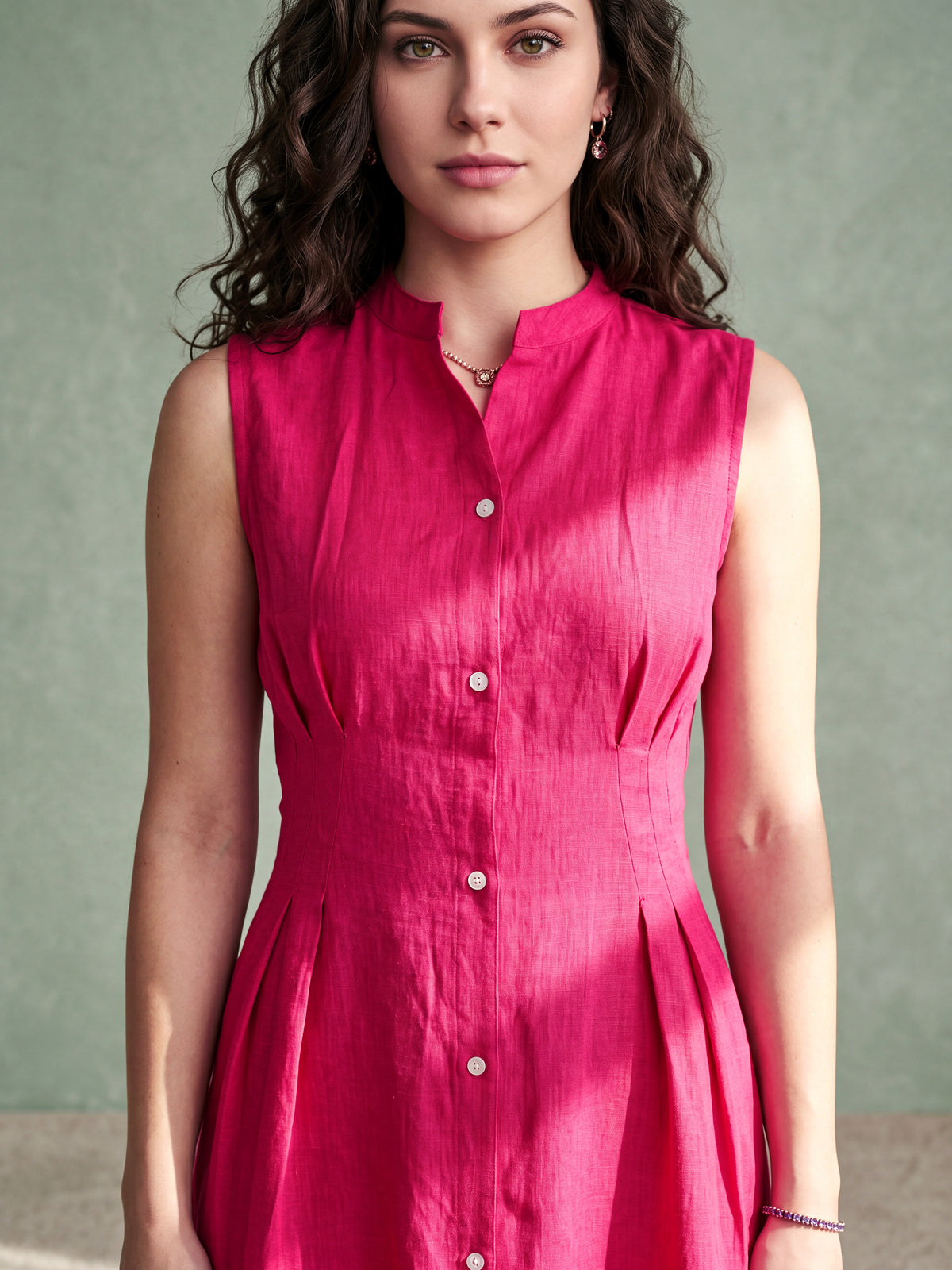 Rani Linen Flared Pleated Dress