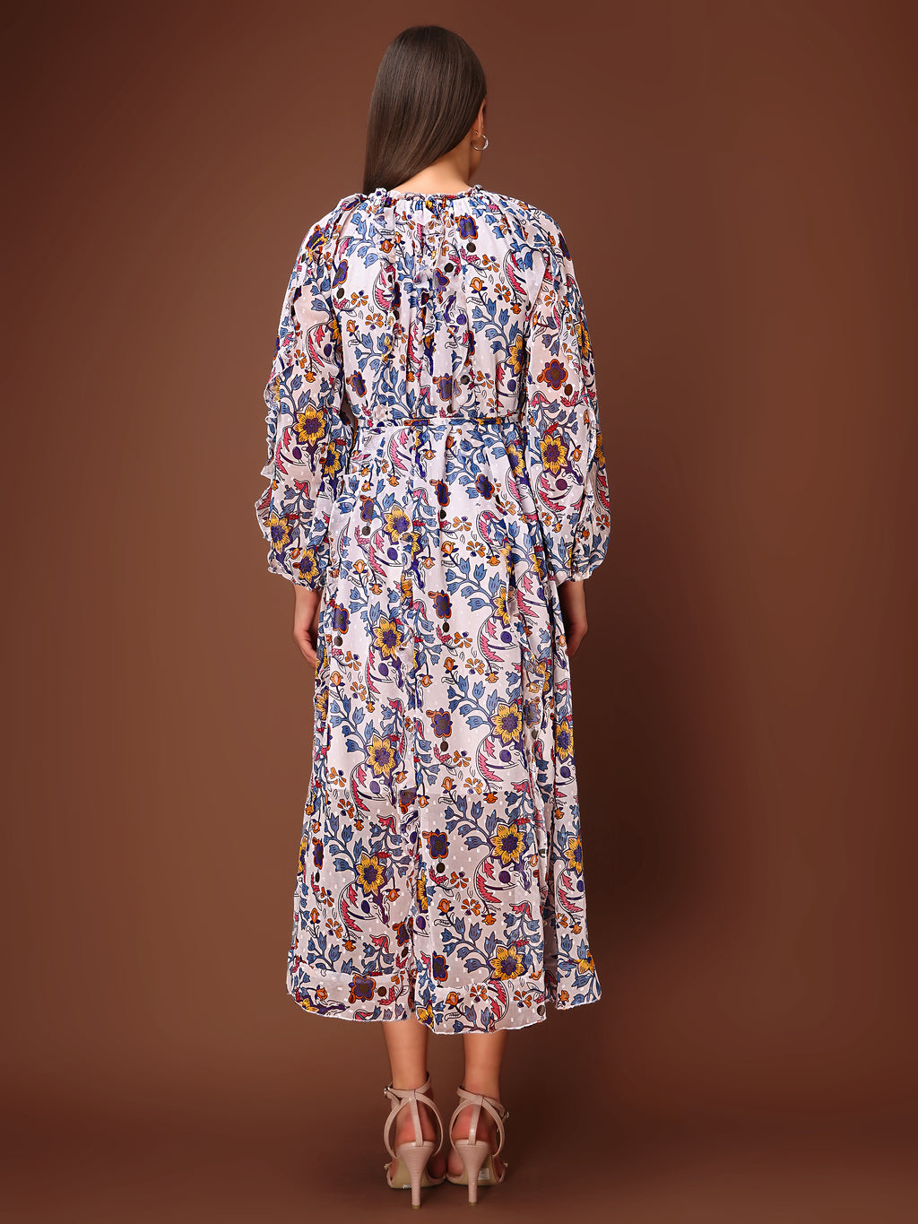 Women's Multi Casual Midi Calf Length Ruffled Dress