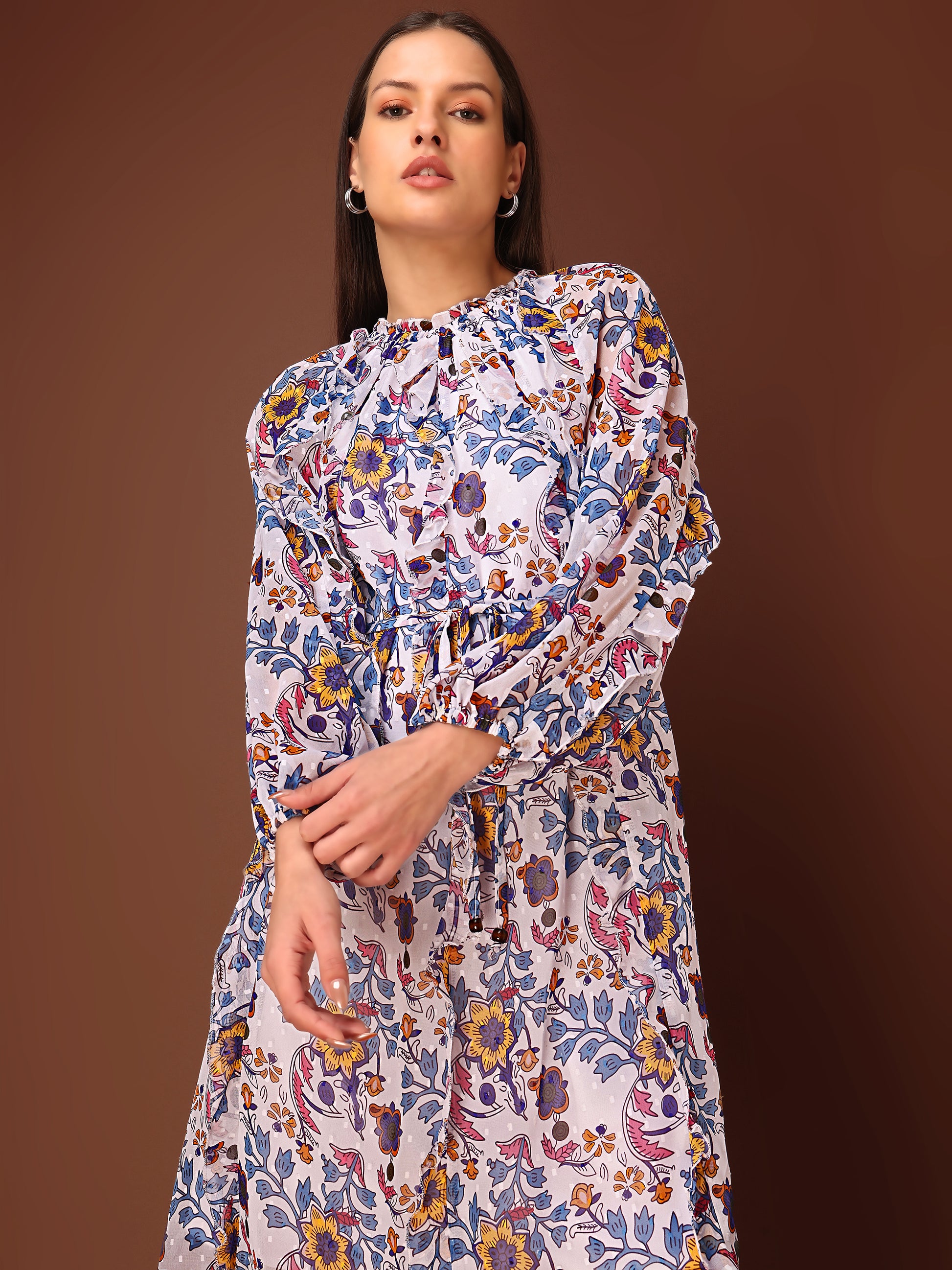 Women's Multi Casual Midi Calf Length Ruffled Dress