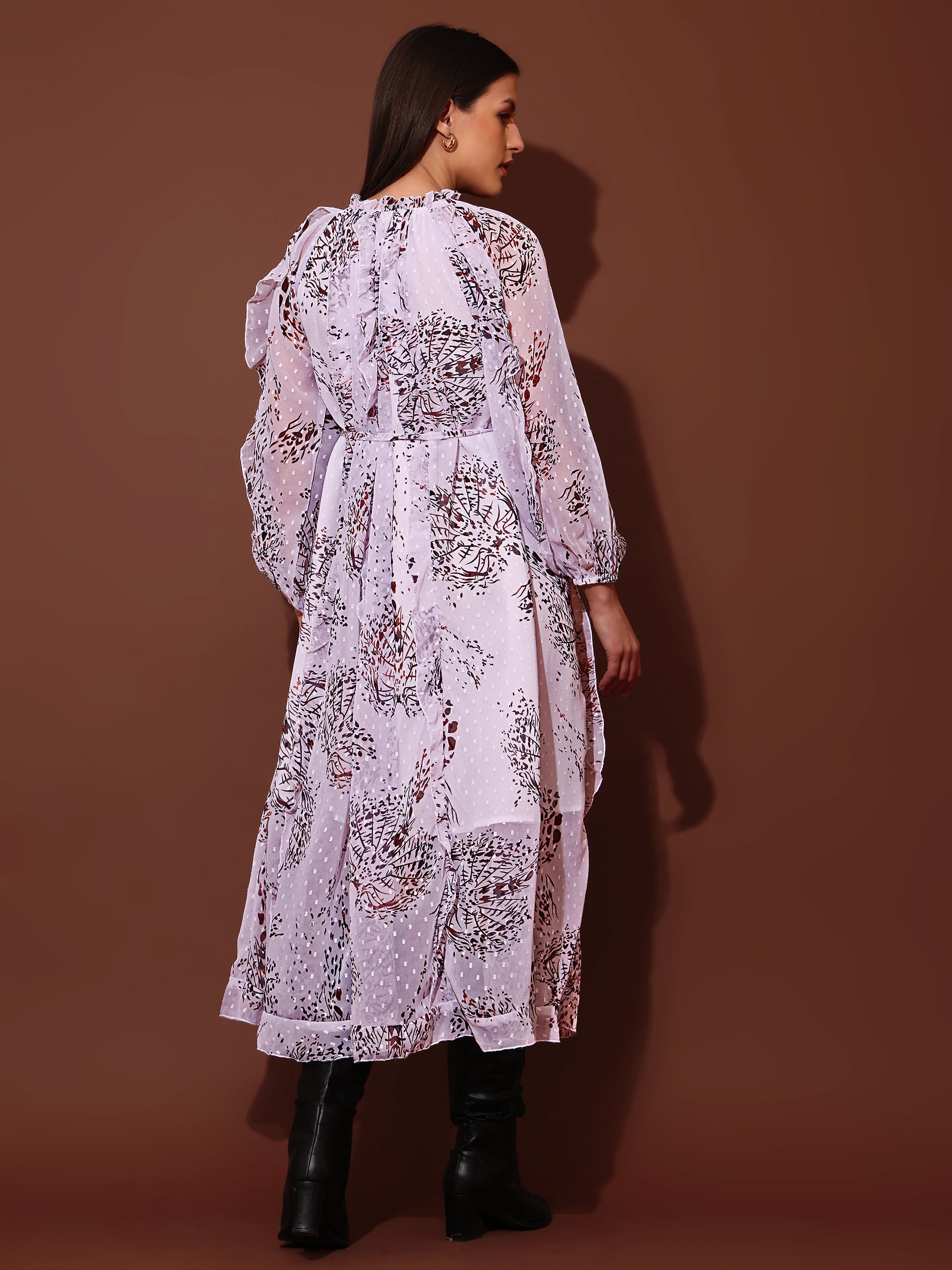 Women's White Casual Midi Calf Length Ruffled Dress