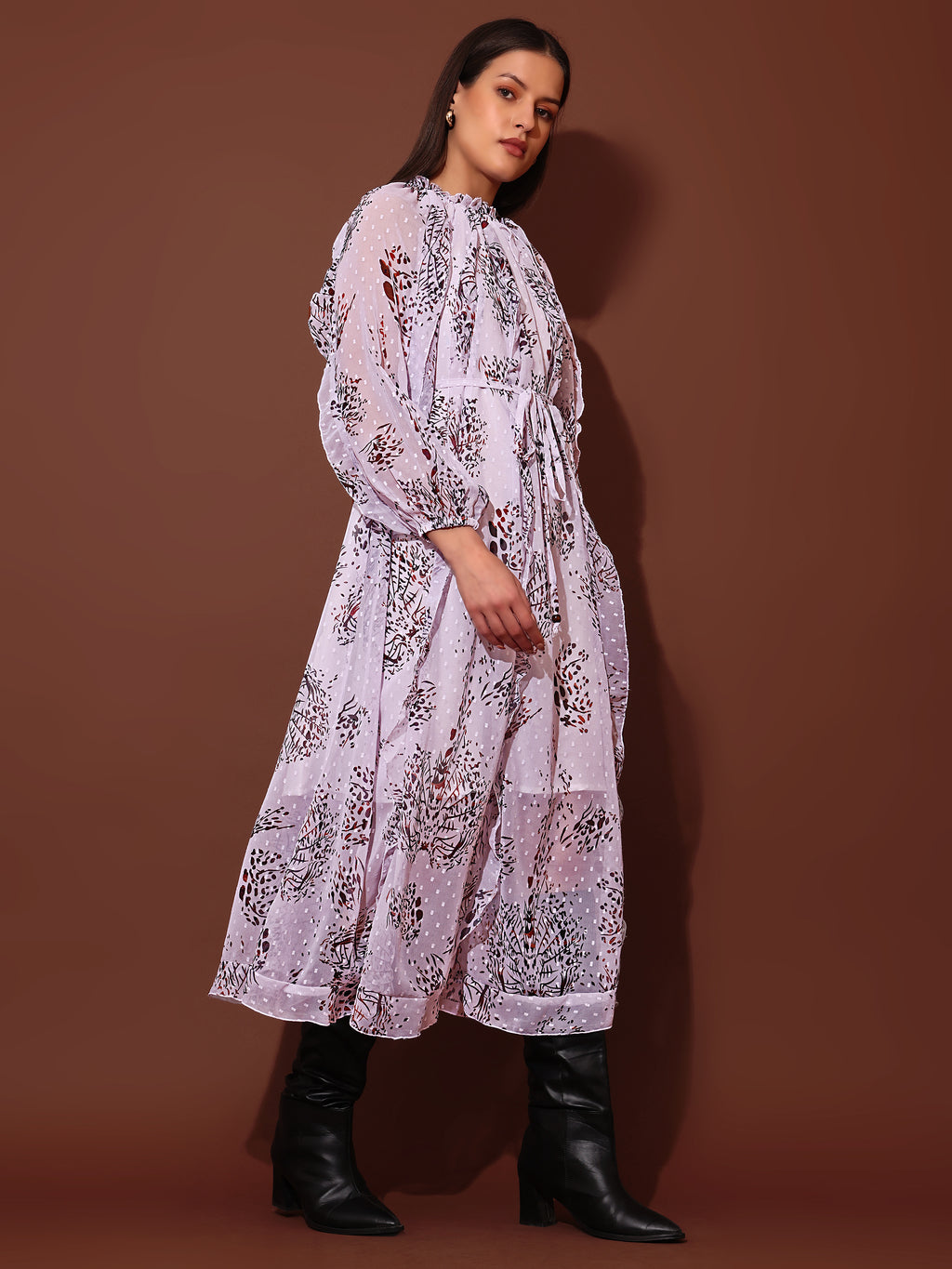 Women's White Casual Midi Calf Length Ruffled Dress