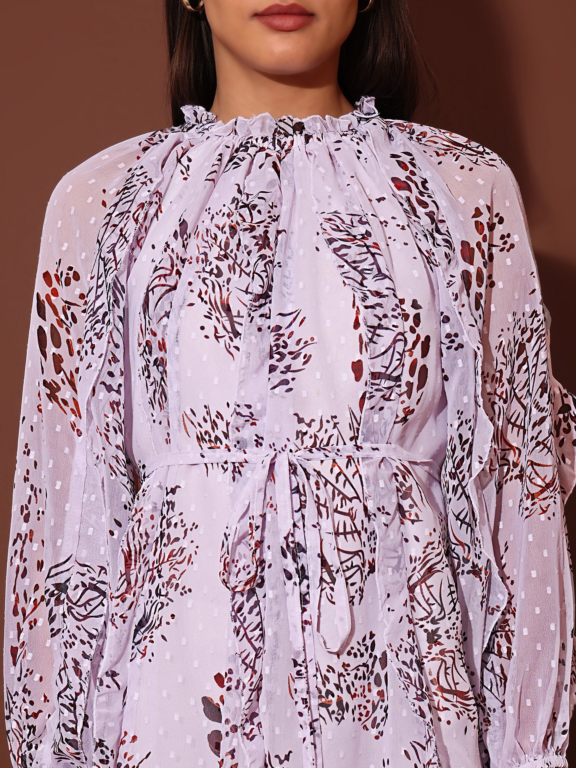 Women's White Casual Midi Calf Length Ruffled Dress