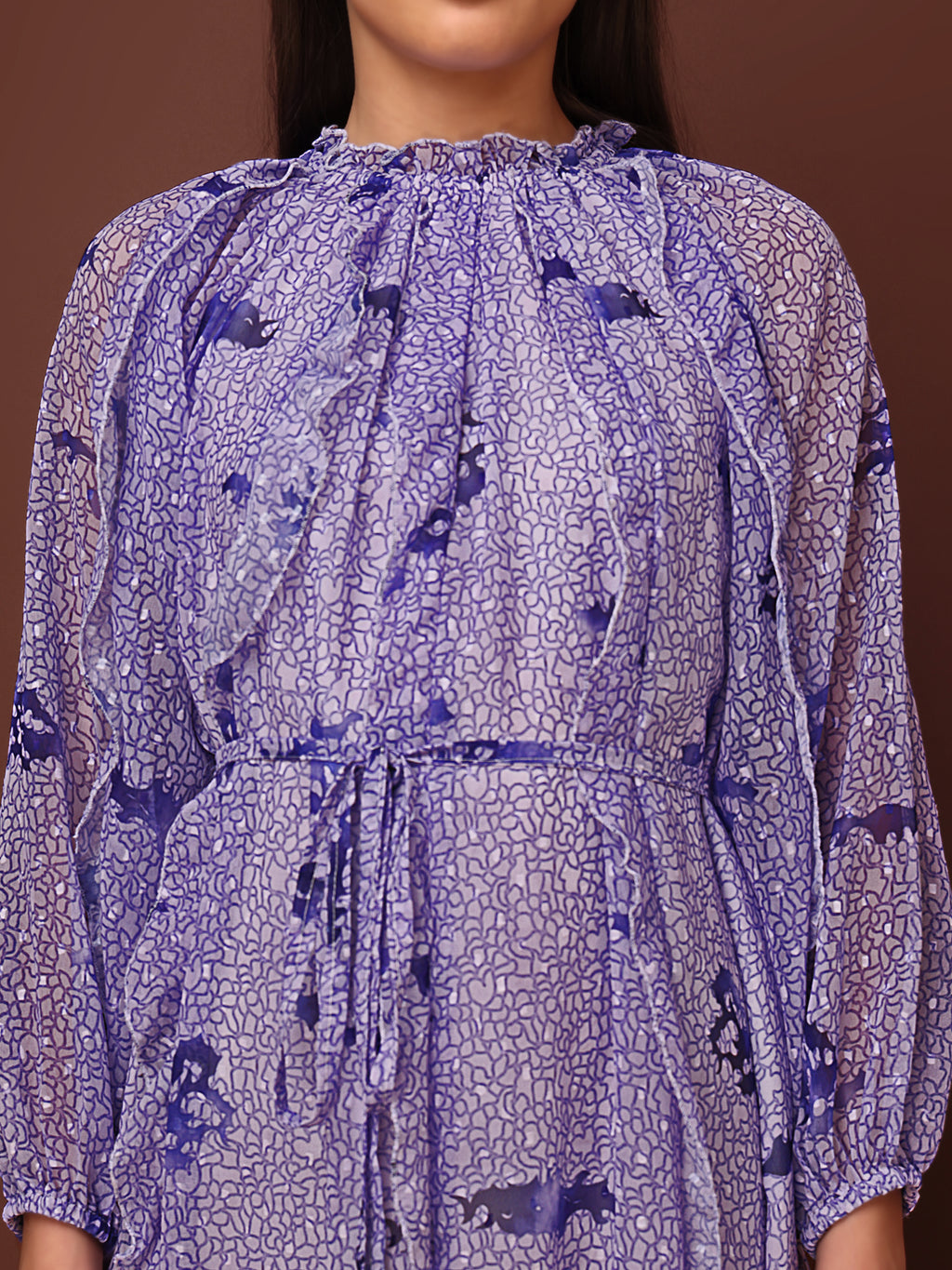 Women's Purple Casual Midi Calf Length Ruffled Dress