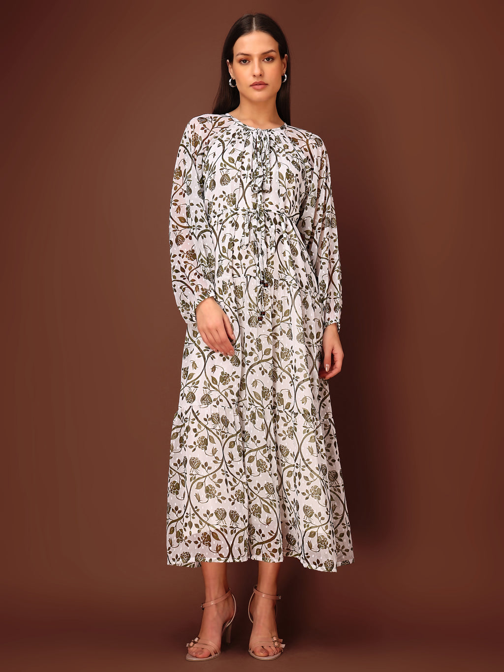 Women's Green Floral Print Maxi Length Party Wear dress