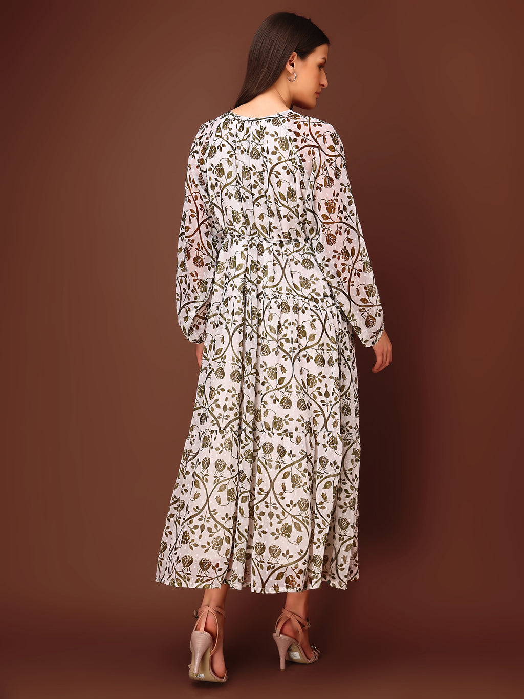 Women's Green Floral Print Maxi Length Party Wear dress