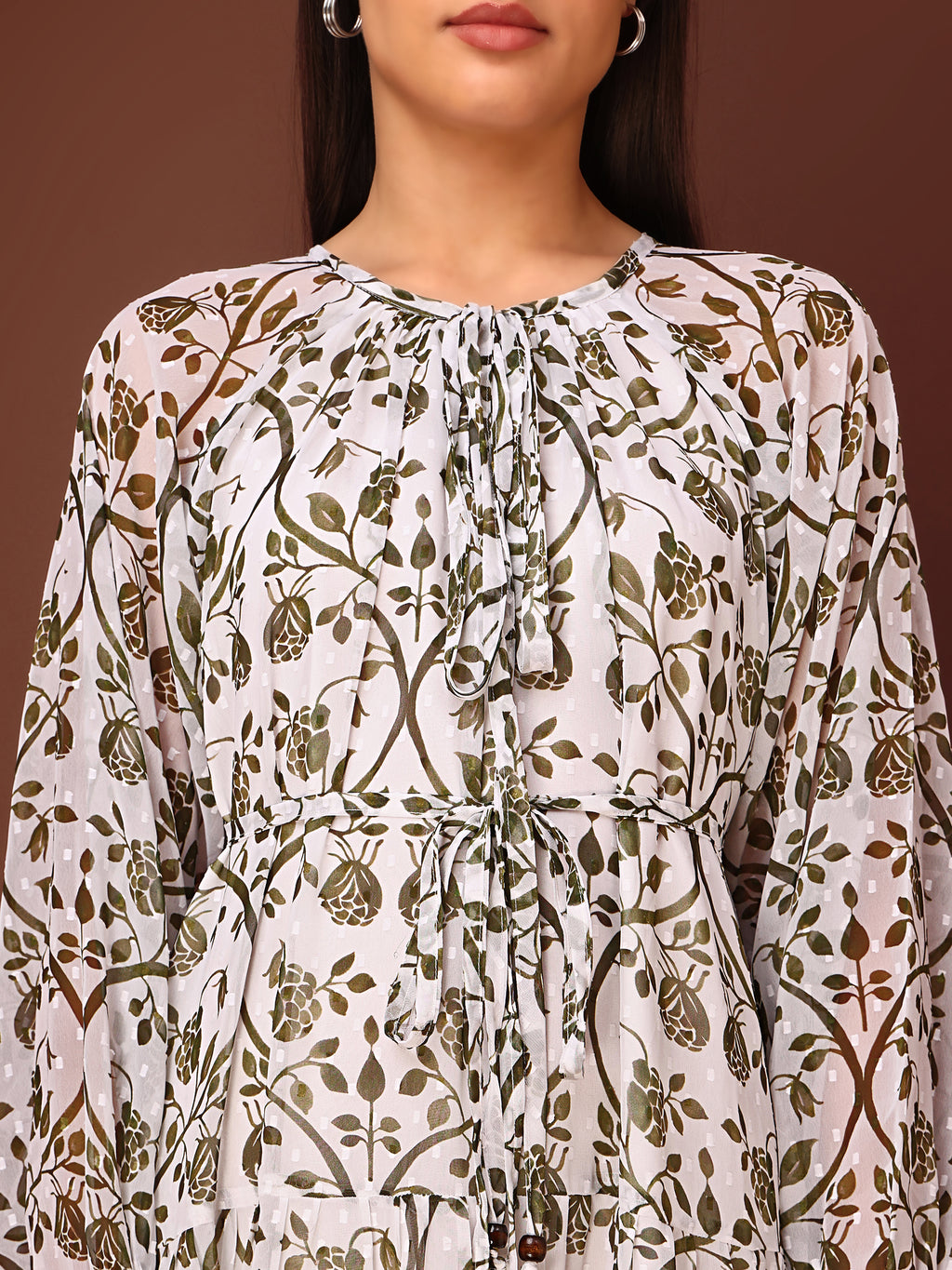 Women's Green Floral Print Maxi Length Party Wear dress