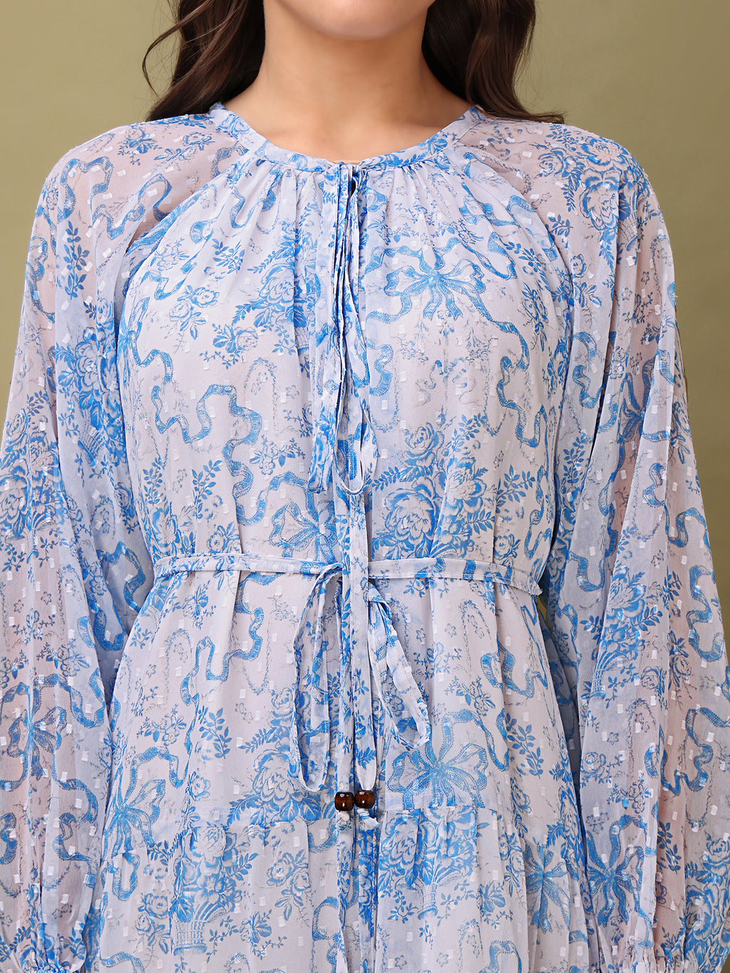 Women's Blue Floral Print Maxi Length Party Wear dress