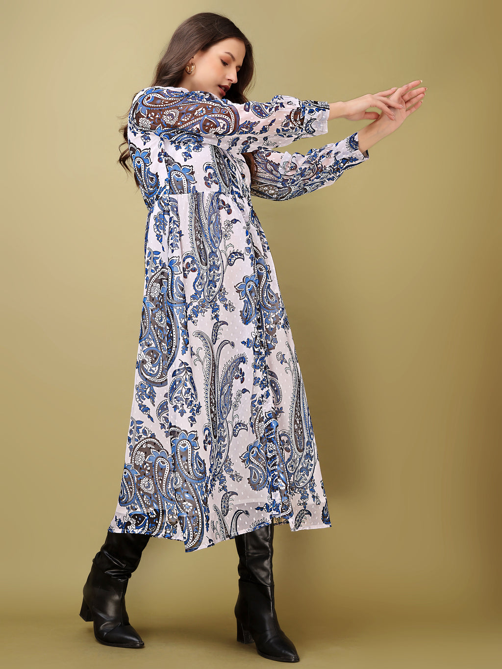 Women's White Casual Midi Calf Length dress