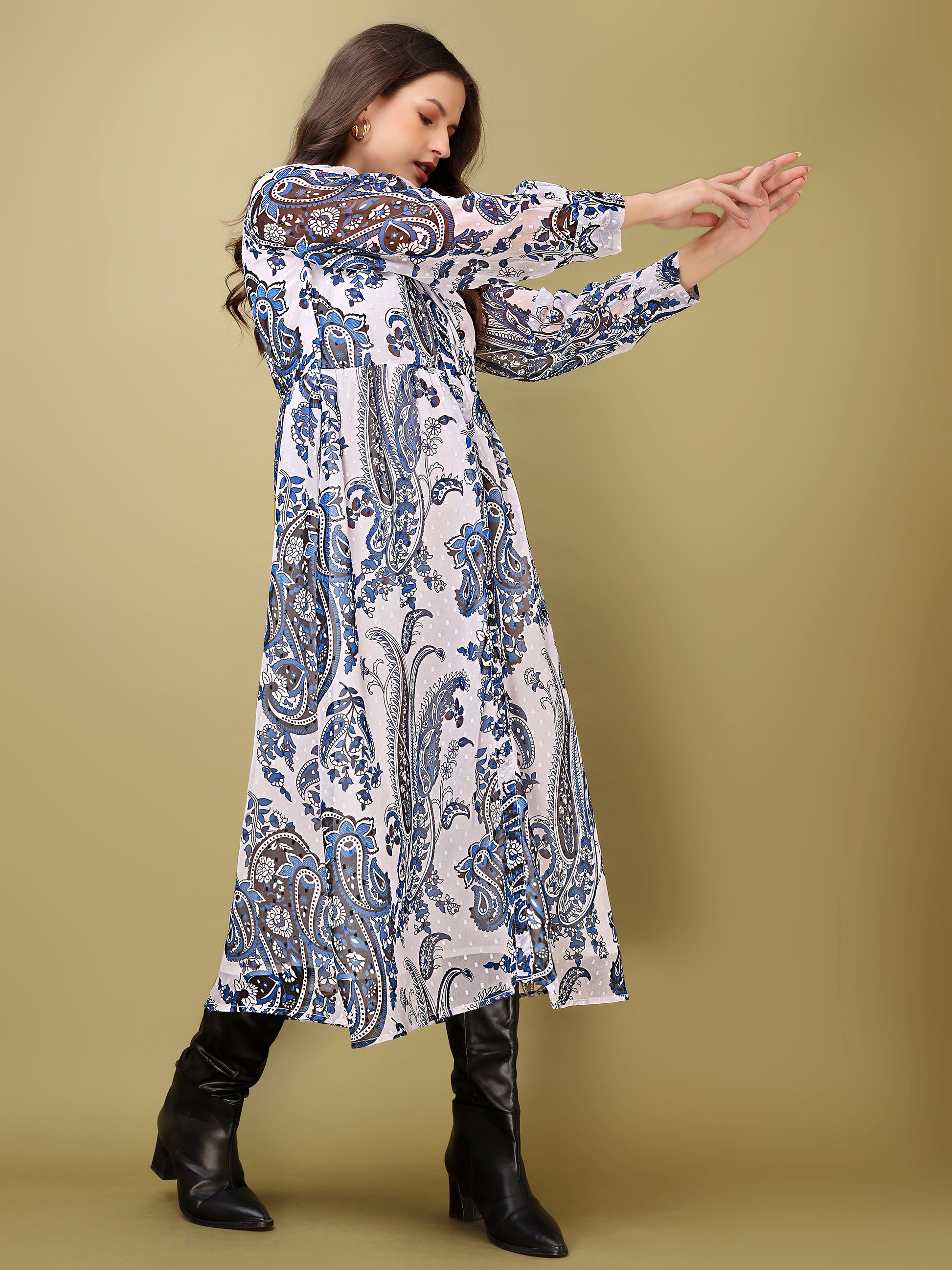 Women's White Casual Midi Calf Length dress