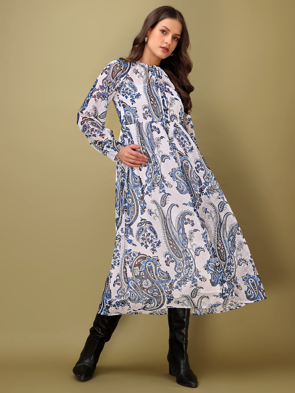 Women's White Casual Midi Calf Length dress